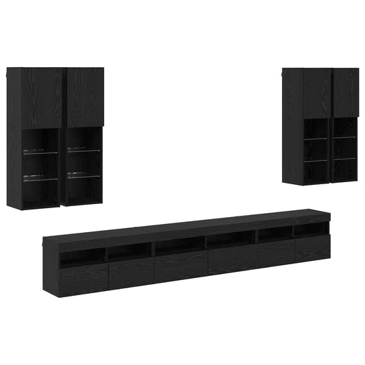 vidaXL Σετ τοίχου για τηλεόραση 7 pcs Μαύρη Οξυά Επεξεργασμένο ξύλο