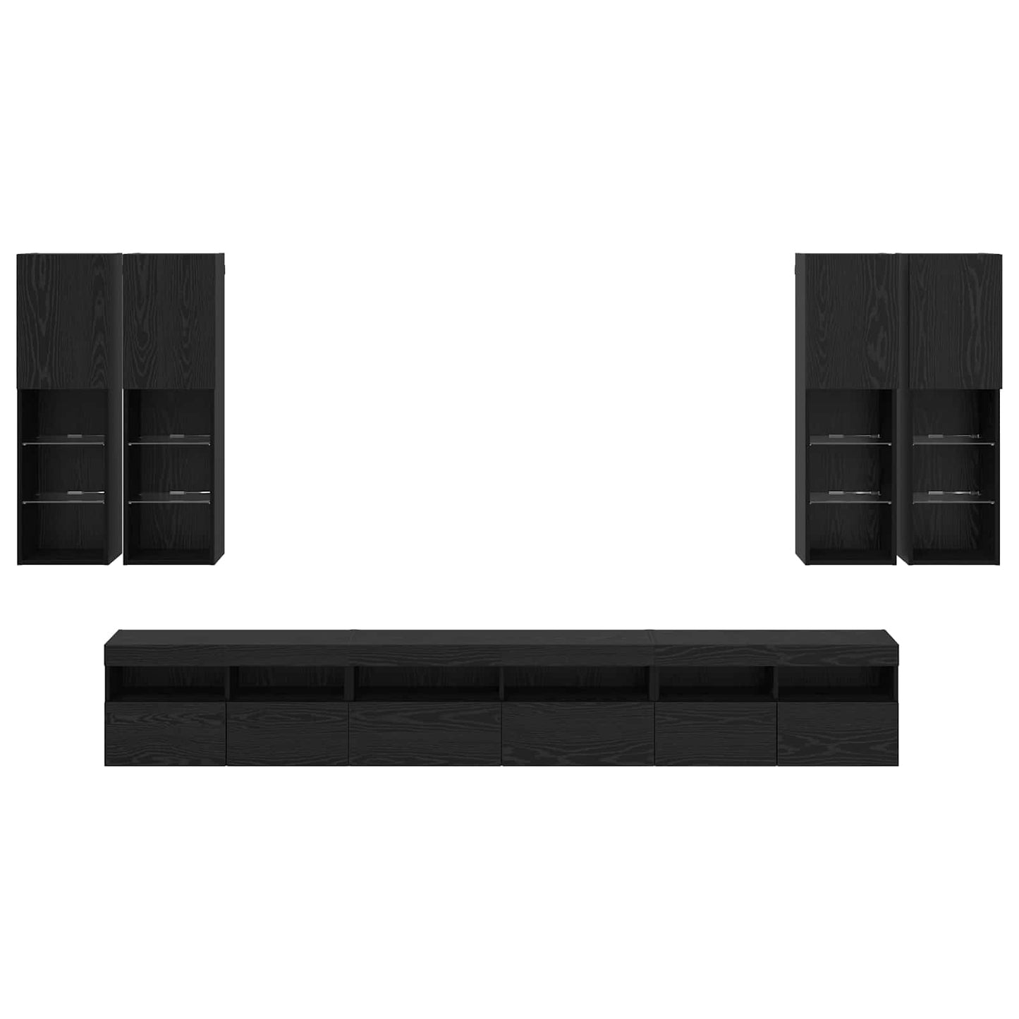 vidaXL Σετ τοίχου για τηλεόραση 7 pcs Μαύρη Οξυά Επεξεργασμένο ξύλο