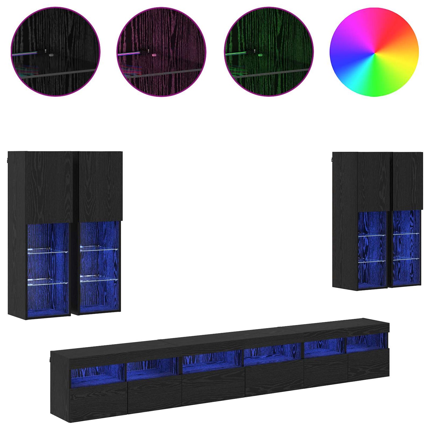 vidaXL Σετ τοίχου για τηλεόραση 7 pcs Μαύρη Οξυά Επεξεργασμένο ξύλο