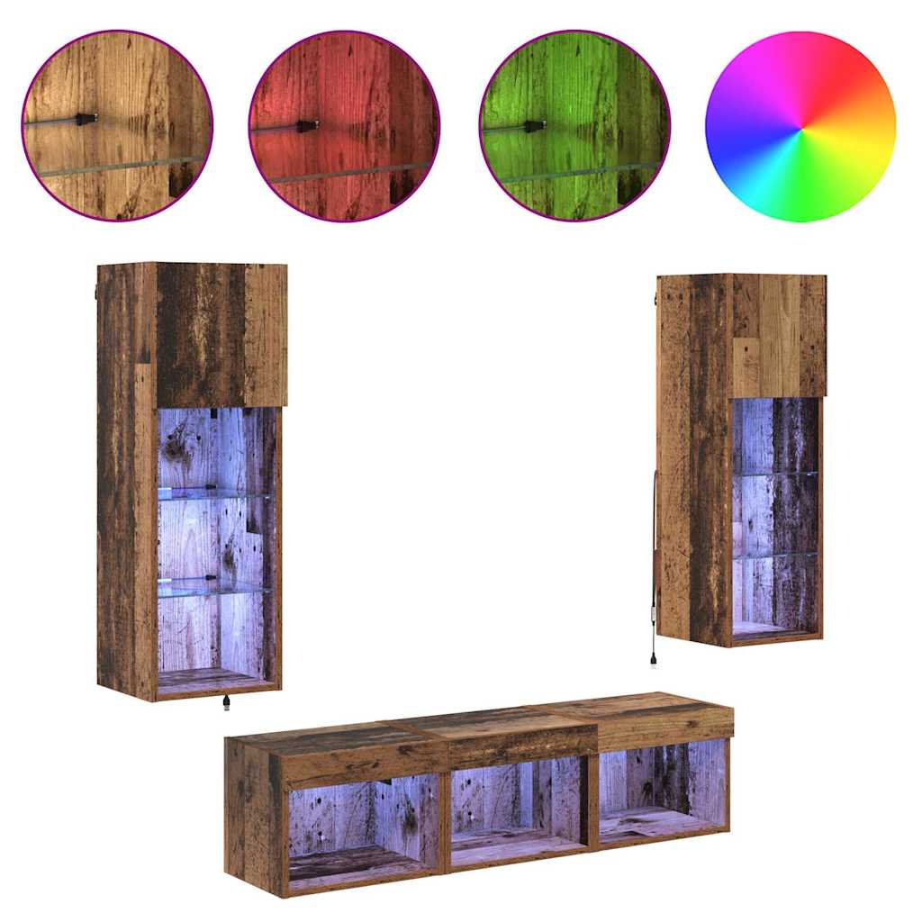 vidaXL Μονάδες Τοίχου Τηλεόρασης 5 pcs Μαύρη Οξυά Επεξεργασμένο ξύλο