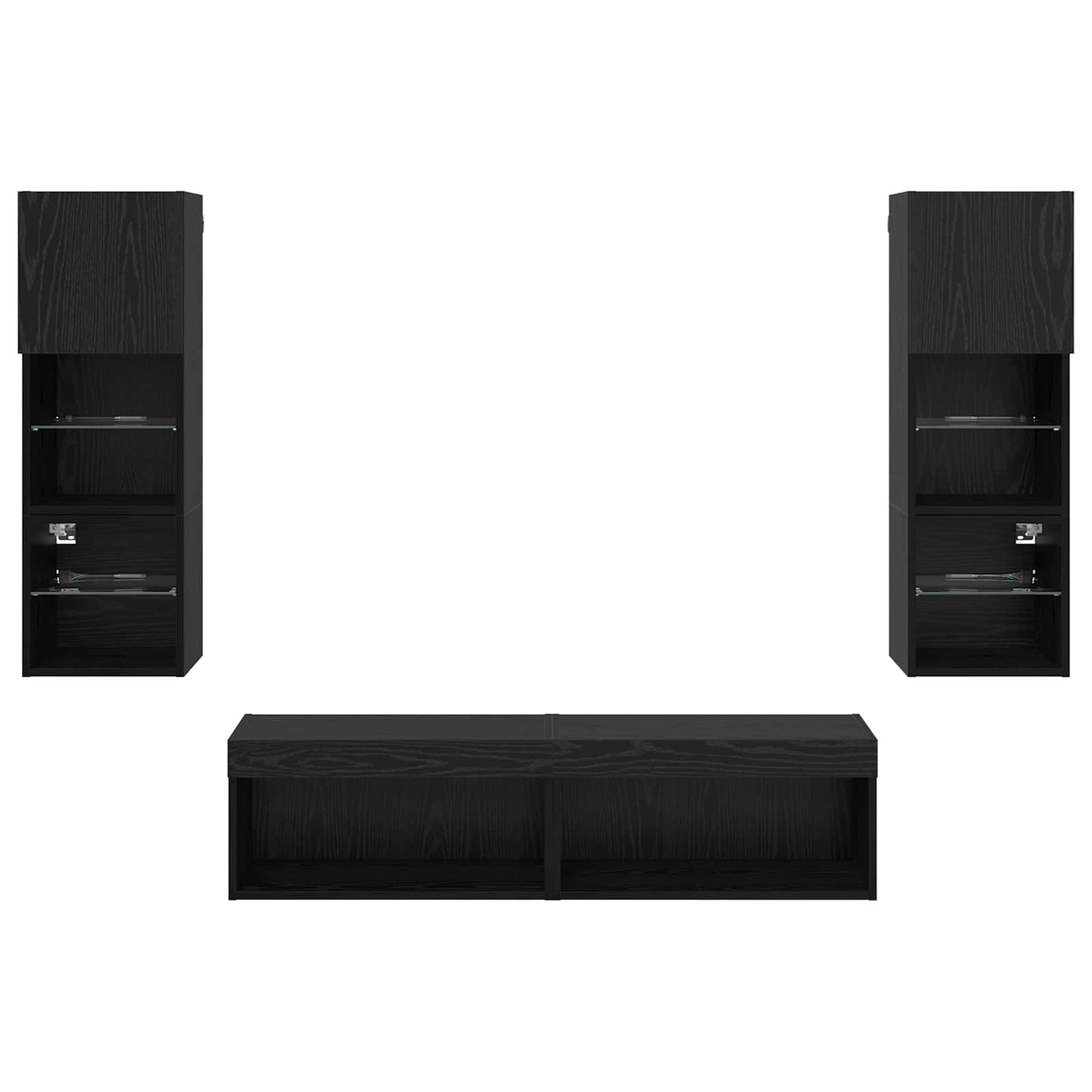 vidaXL Μονάδα Τοίχου Τηλεόρασης 6 pcs Μαύρη Οξυά Επεξεργασμένο ξύλο