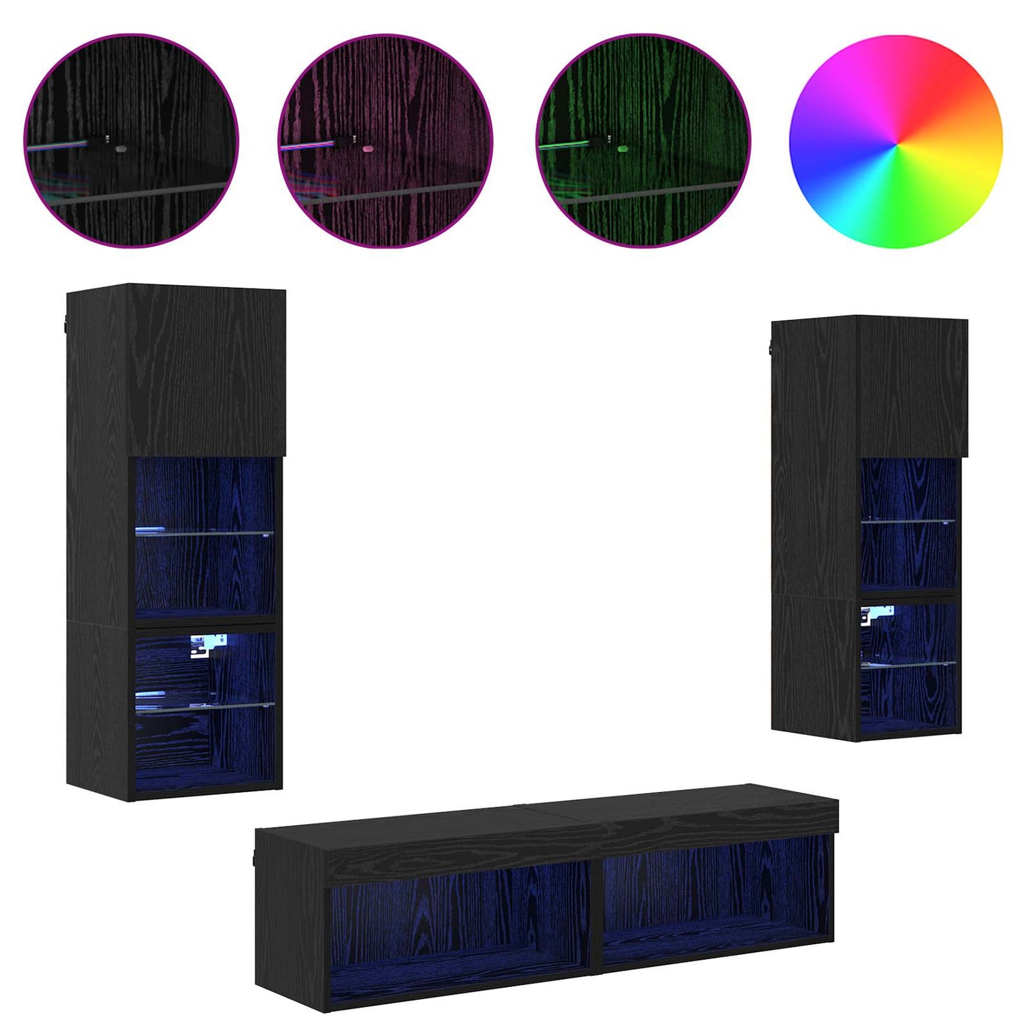 vidaXL Μονάδα Τοίχου Τηλεόρασης 6 pcs Μαύρη Οξυά Επεξεργασμένο ξύλο