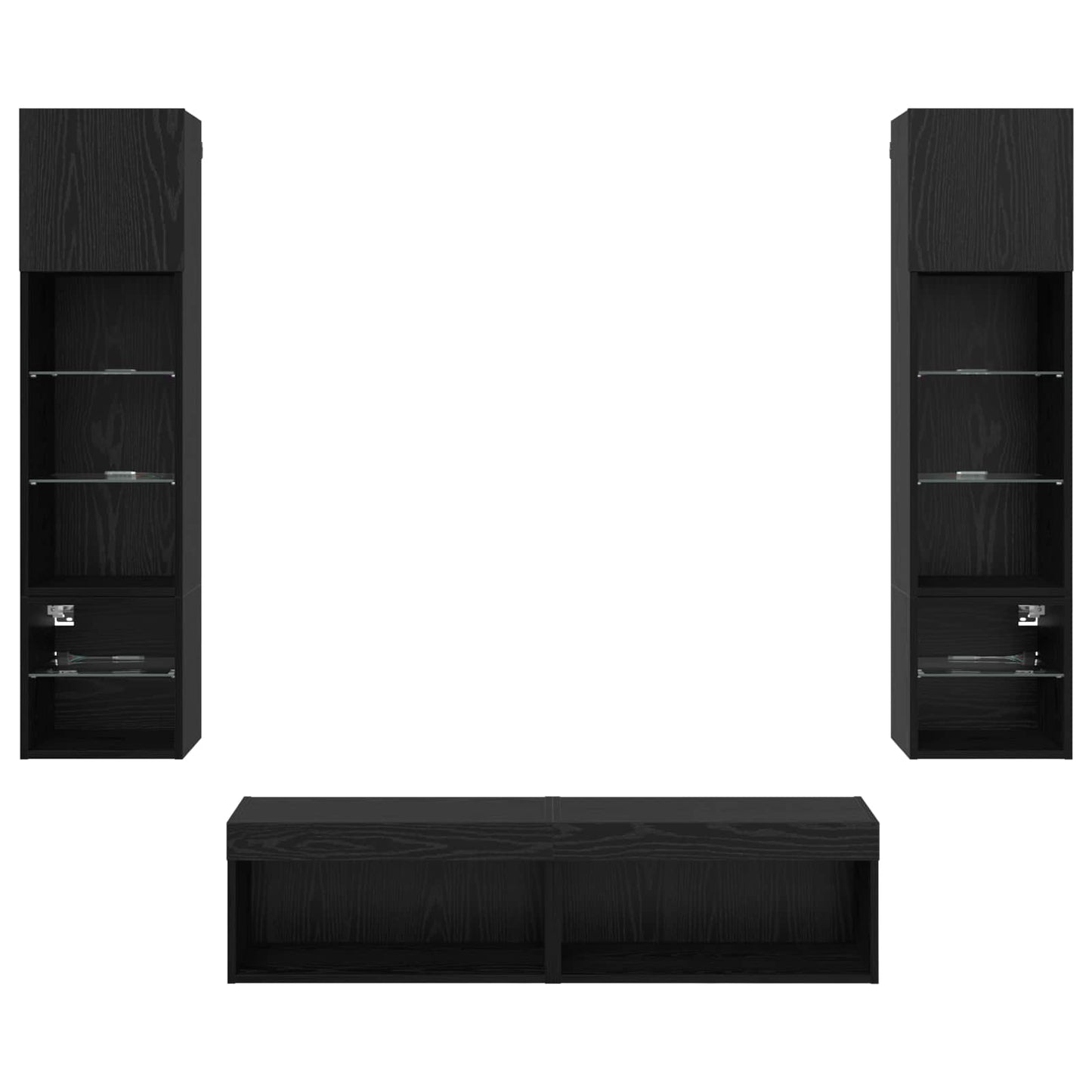 vidaXL Μονάδα Τοίχου Τηλεόρασης 6 pcs Μαύρη Οξυά Επεξεργασμένο ξύλο