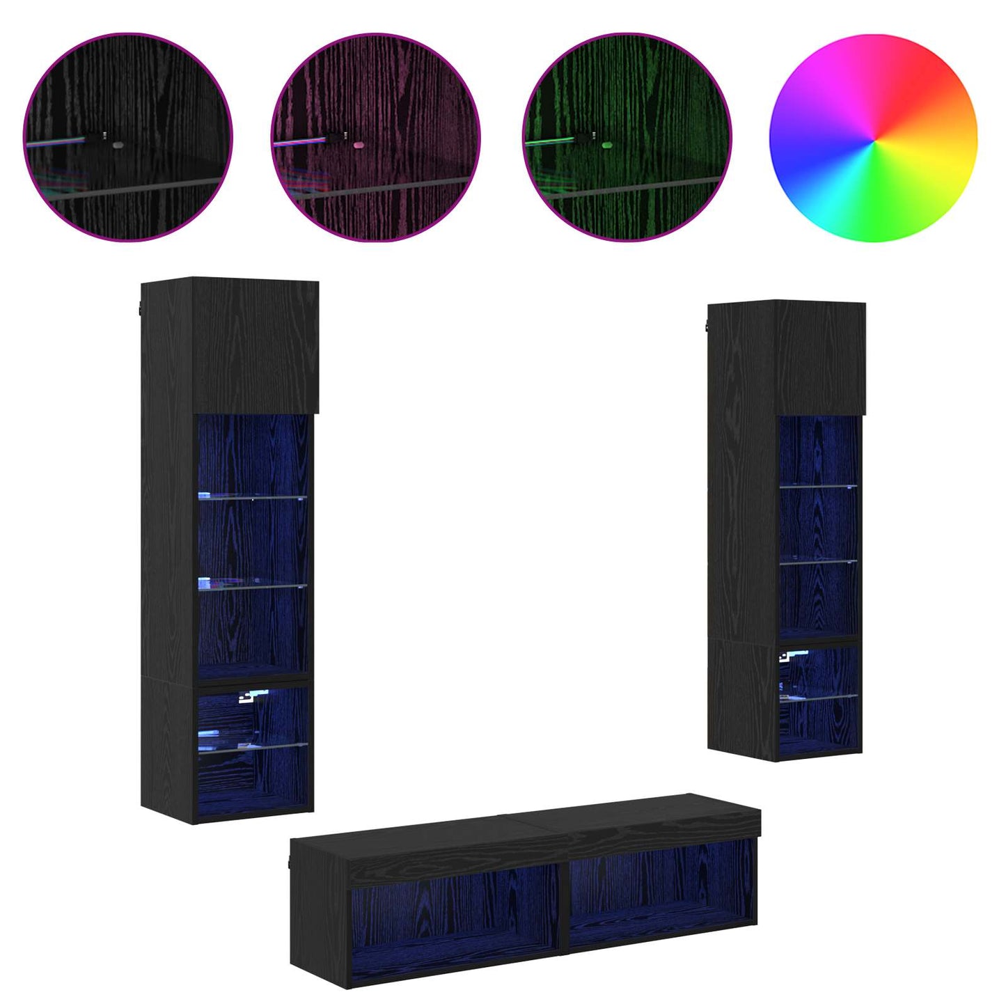 vidaXL Μονάδα Τοίχου Τηλεόρασης 6 pcs Μαύρη Οξυά Επεξεργασμένο ξύλο