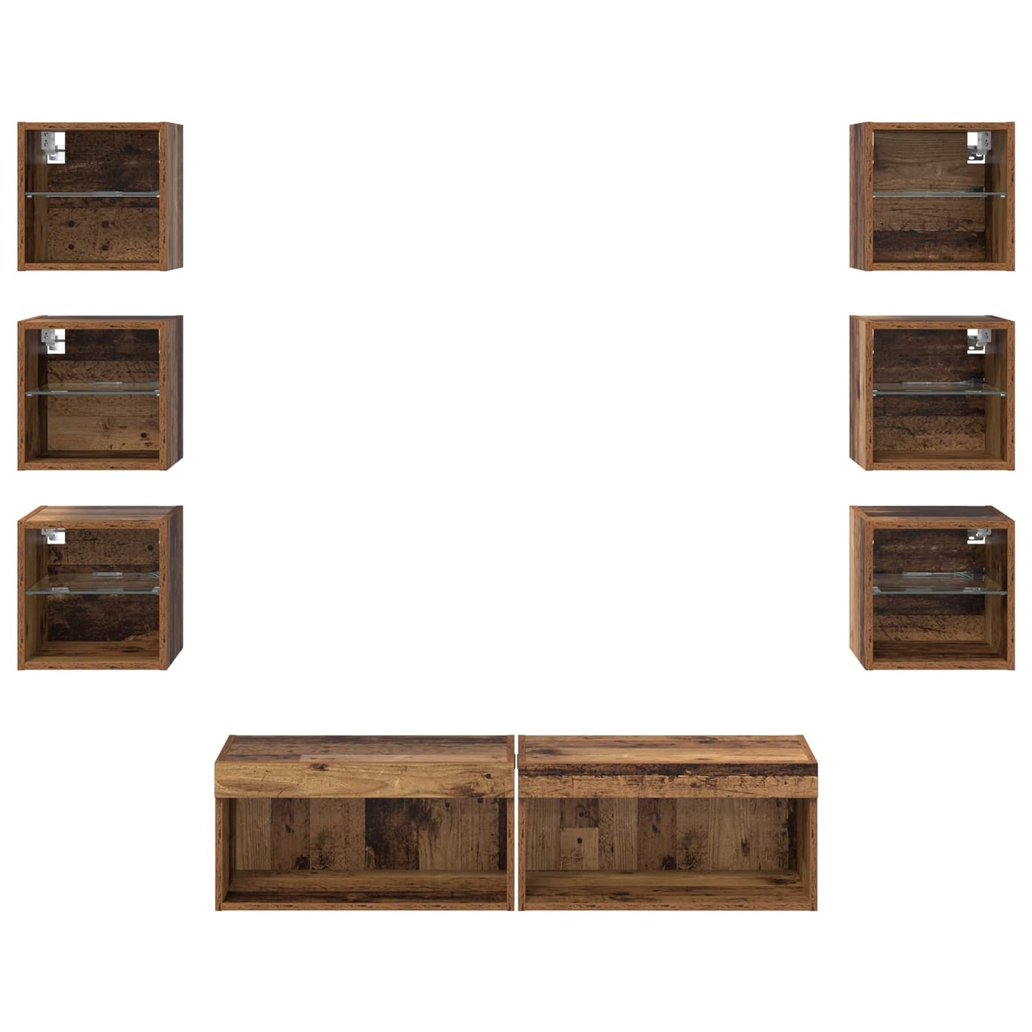 vidaXL Ντουλάπι TV με φώτα λωρίδας LED 8 pcs Παλιό Ξύλο Γυαλί