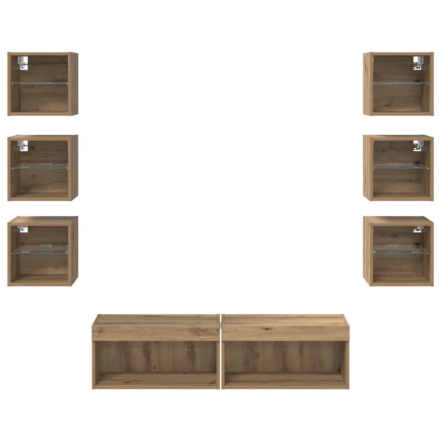 vidaXL Ντουλάπι TV με φώτα λωρίδας LED 8 pcs Artisan Oak Γυαλί
