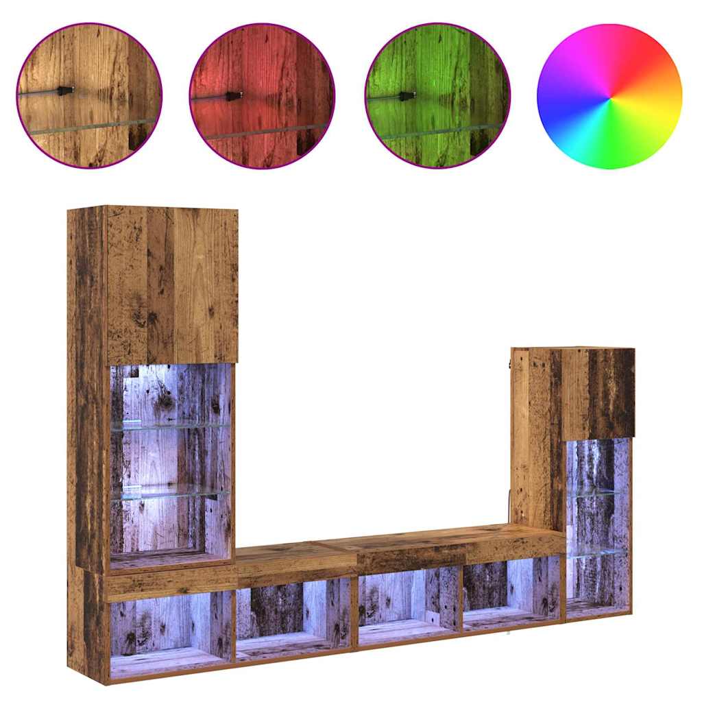 vidaXL Μονάδες Τοίχου Τηλεόρασης 4 pcs Παλιό ξύλο Επεξεργασμένο ξύλο
