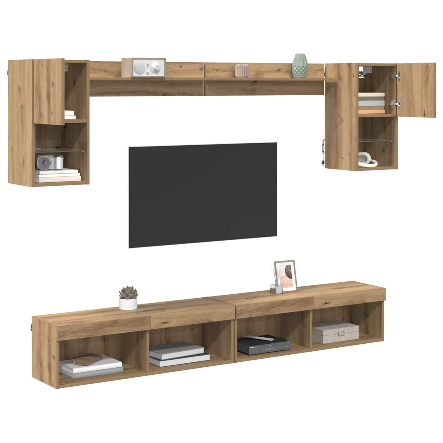 vidaXL Μονάδες Τοίχου ΤV με LED 6 τμχ. Artisan Oak Επεξεργασμένο Ξύλο