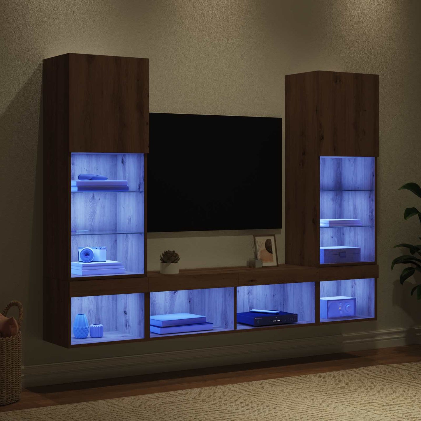 vidaXL Μονάδες Τοίχου ΤV με LED 5 τμχ. Artisan Oak Επεξεργασμένο Ξύλο