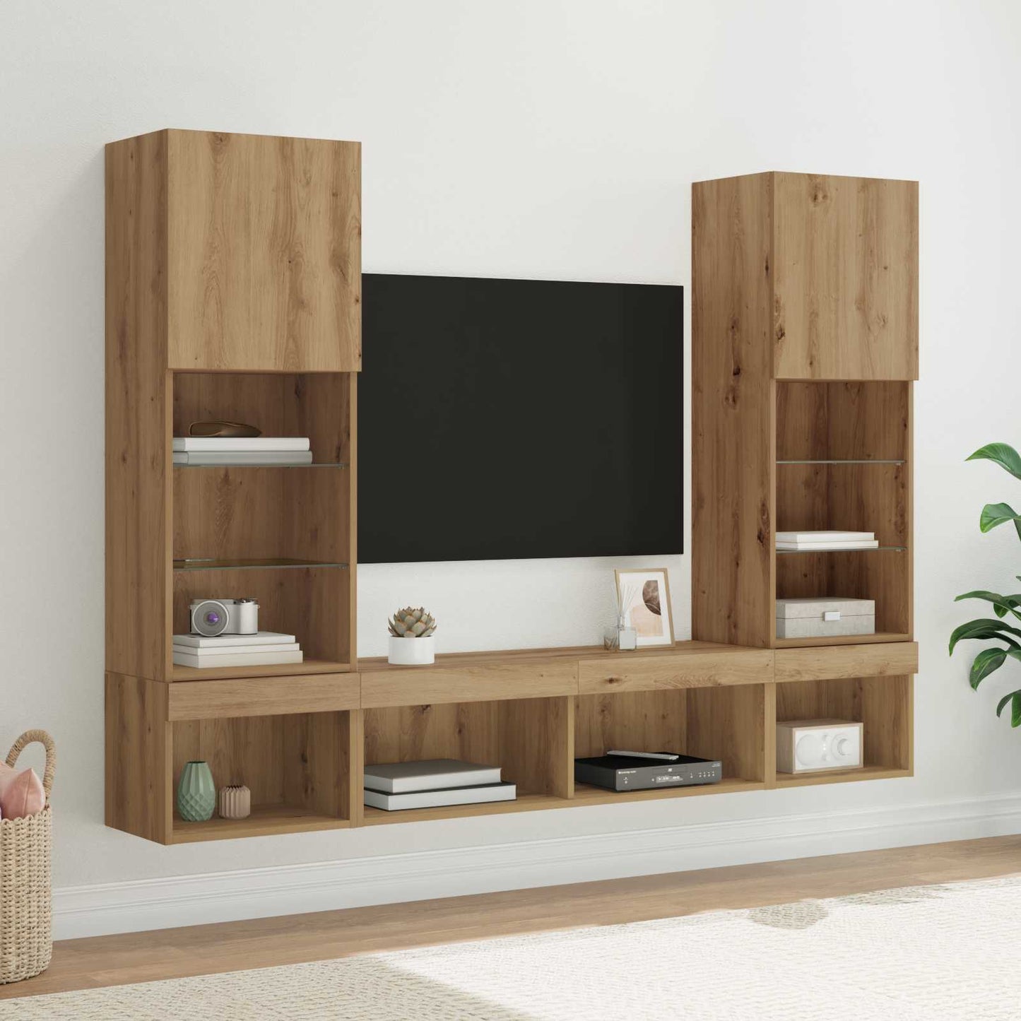 vidaXL Μονάδες Τοίχου ΤV με LED 5 τμχ. Artisan Oak Επεξεργασμένο Ξύλο