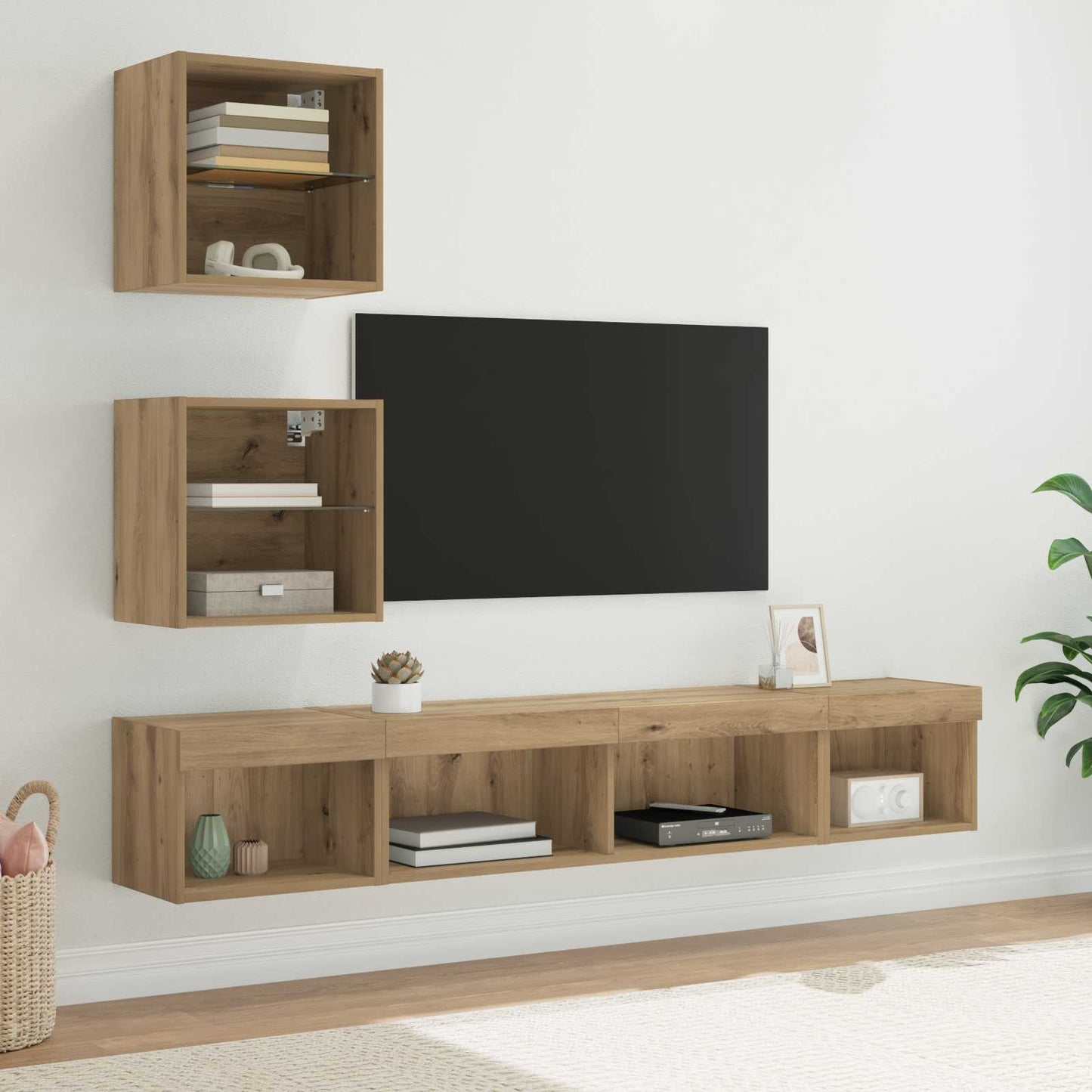 vidaXL Μονάδες Τοίχου ΤV με LED 5 τμχ. Artisan Oak Επεξεργασμένο Ξύλο