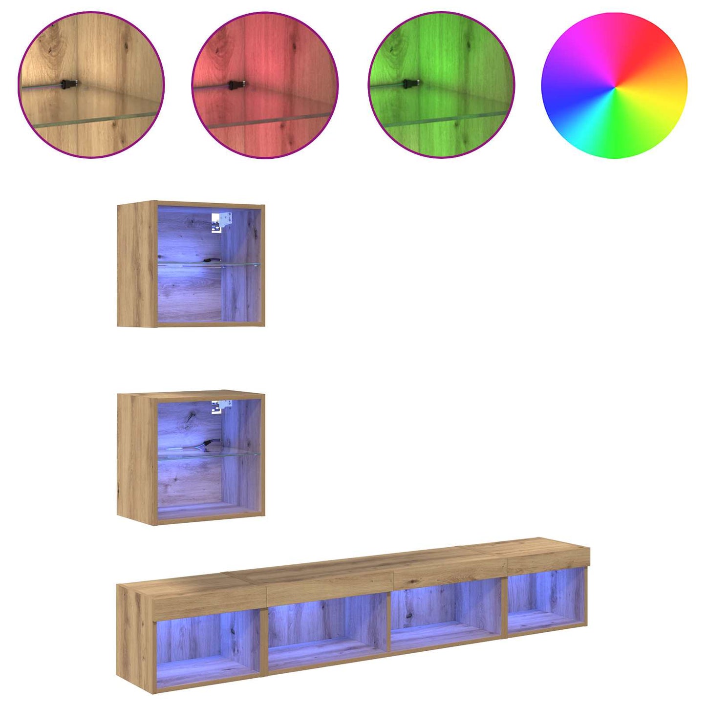 vidaXL Μονάδες Τοίχου ΤV με LED 5 τμχ. Artisan Oak Επεξεργασμένο Ξύλο