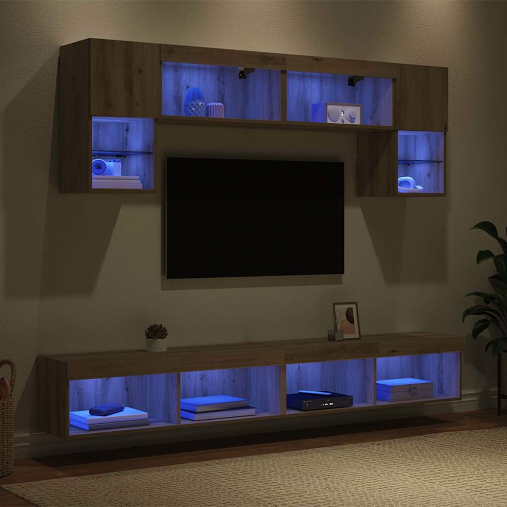 vidaXL Μονάδες Τοίχου ΤV με LED 6 τμχ. Artisan Oak Επεξεργασμένο Ξύλο
