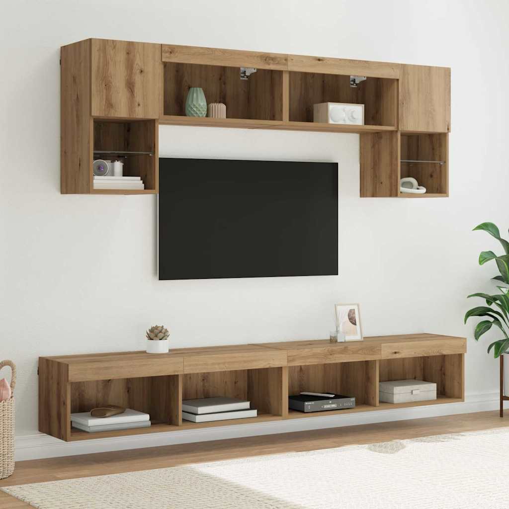 vidaXL Μονάδες Τοίχου ΤV με LED 6 τμχ. Artisan Oak Επεξεργασμένο Ξύλο