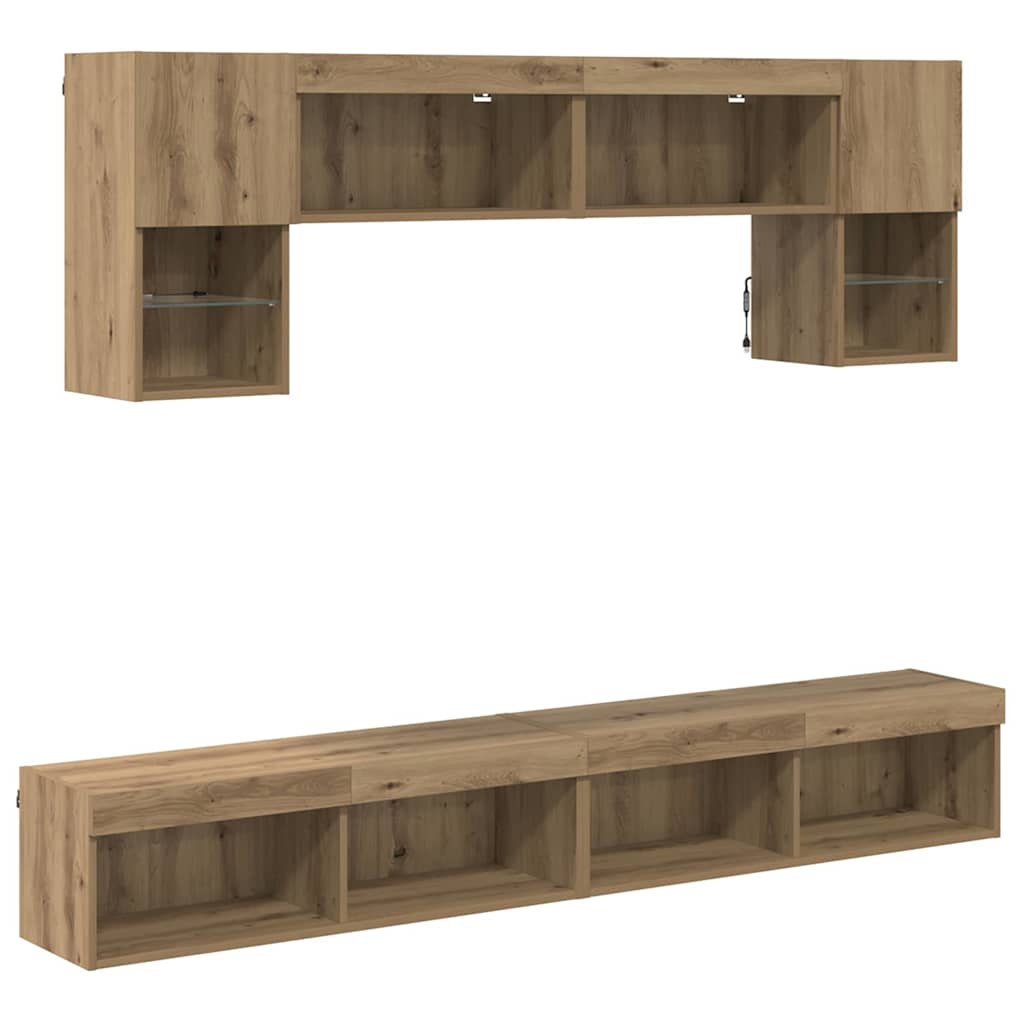 vidaXL Μονάδες Τοίχου ΤV με LED 6 τμχ. Artisan Oak Επεξεργασμένο Ξύλο