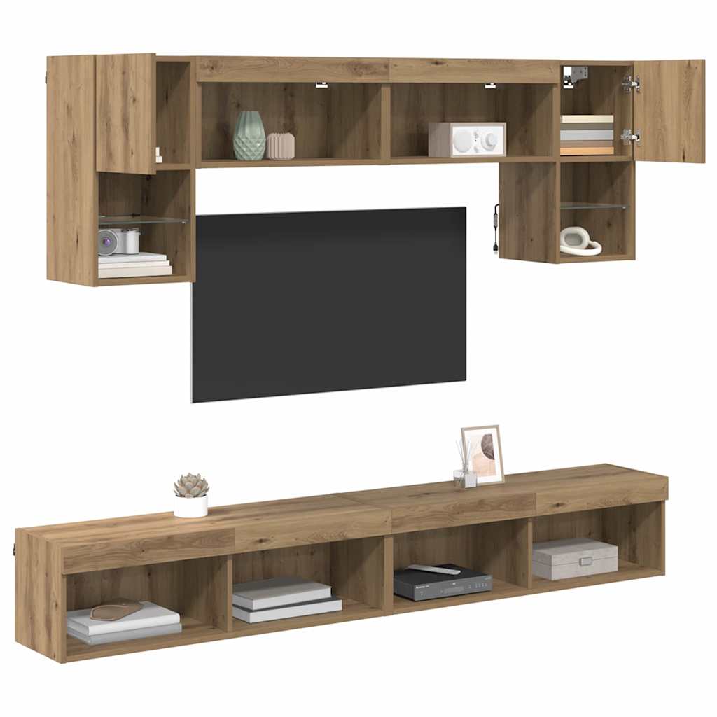 vidaXL Μονάδες Τοίχου ΤV με LED 6 τμχ. Artisan Oak Επεξεργασμένο Ξύλο
