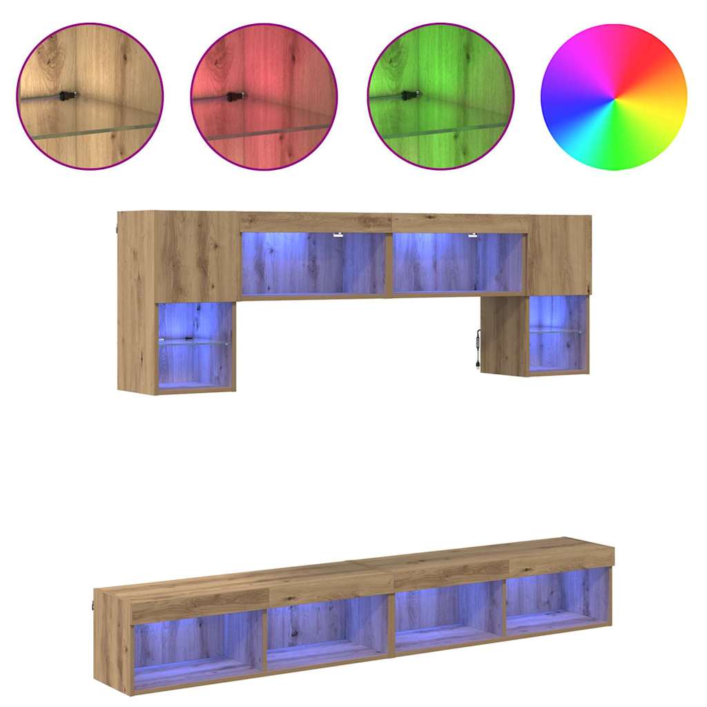 vidaXL Μονάδες Τοίχου ΤV με LED 6 τμχ. Artisan Oak Επεξεργασμένο Ξύλο