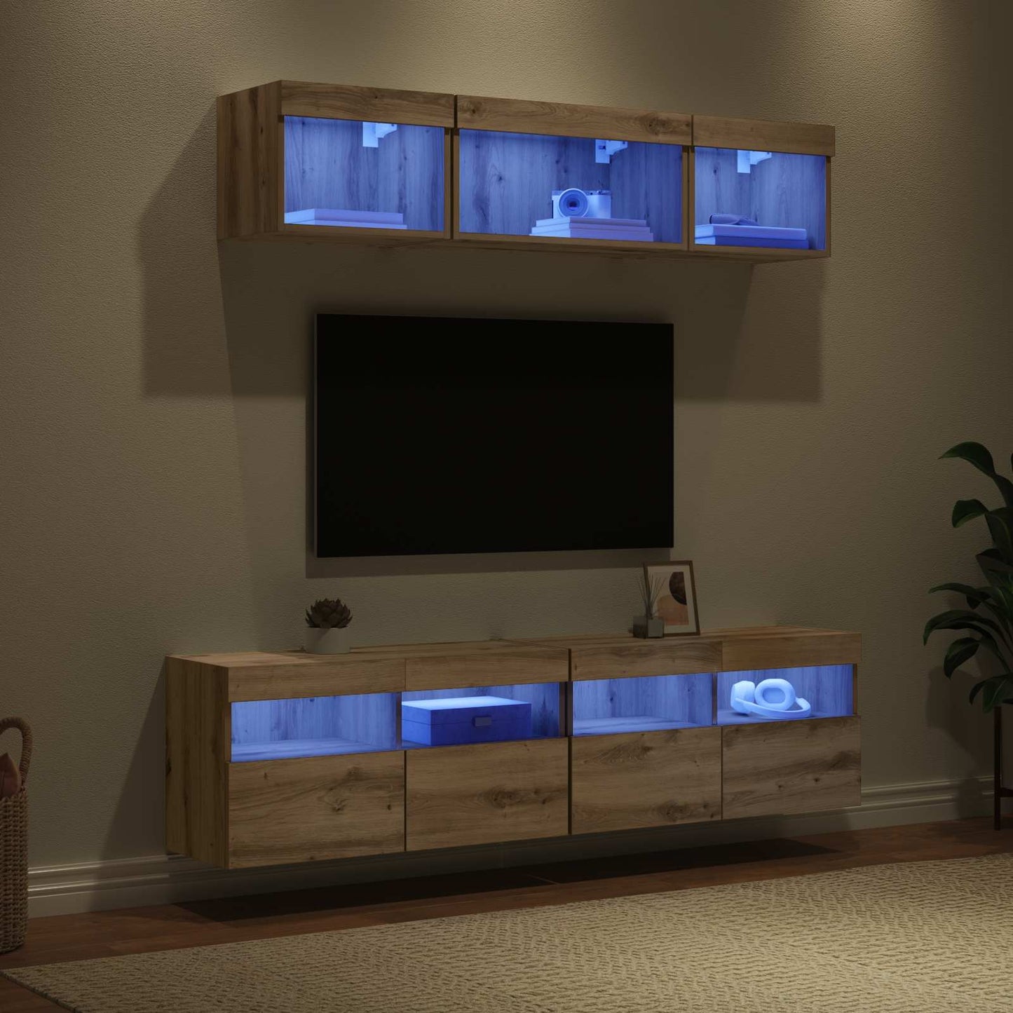 vidaXL Μονάδες Τοίχου ΤV με LED 5 τμχ. Artisan Oak Επεξεργασμένο Ξύλο