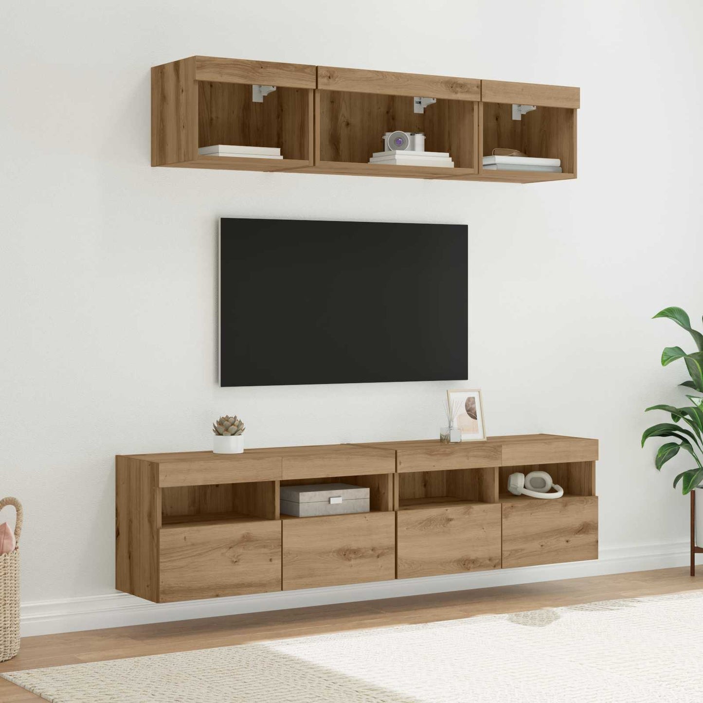 vidaXL Μονάδες Τοίχου ΤV με LED 5 τμχ. Artisan Oak Επεξεργασμένο Ξύλο