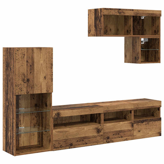 vidaXL Μονάδες Τοίχου Τηλεόρασης 6 pcs Παλιό ξύλο Επεξεργασμένο ξύλο