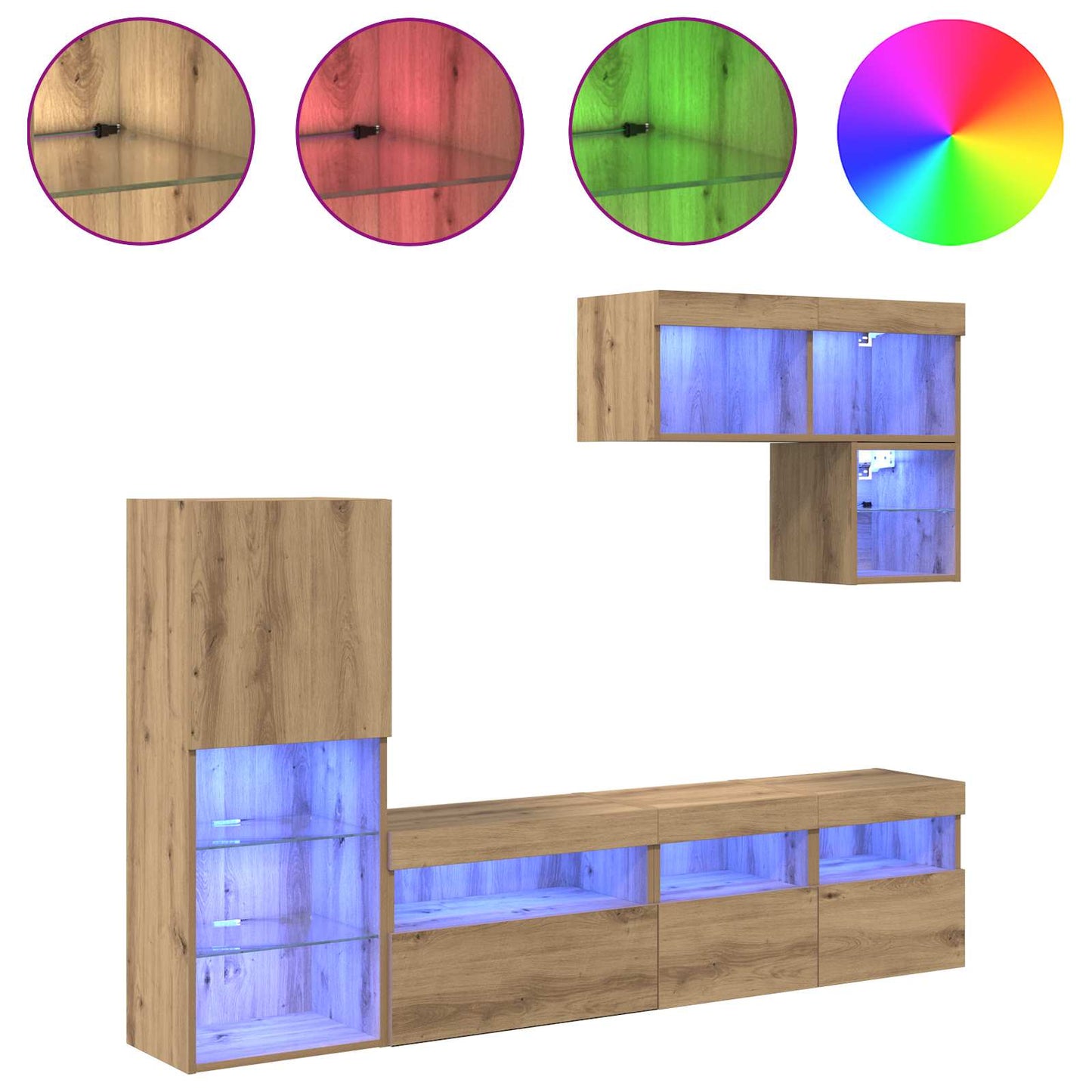 vidaXL Μονάδες Τοίχου Τηλεόρασης 6 pcs Artisan Oak Επεξεργασμένο ξύλο