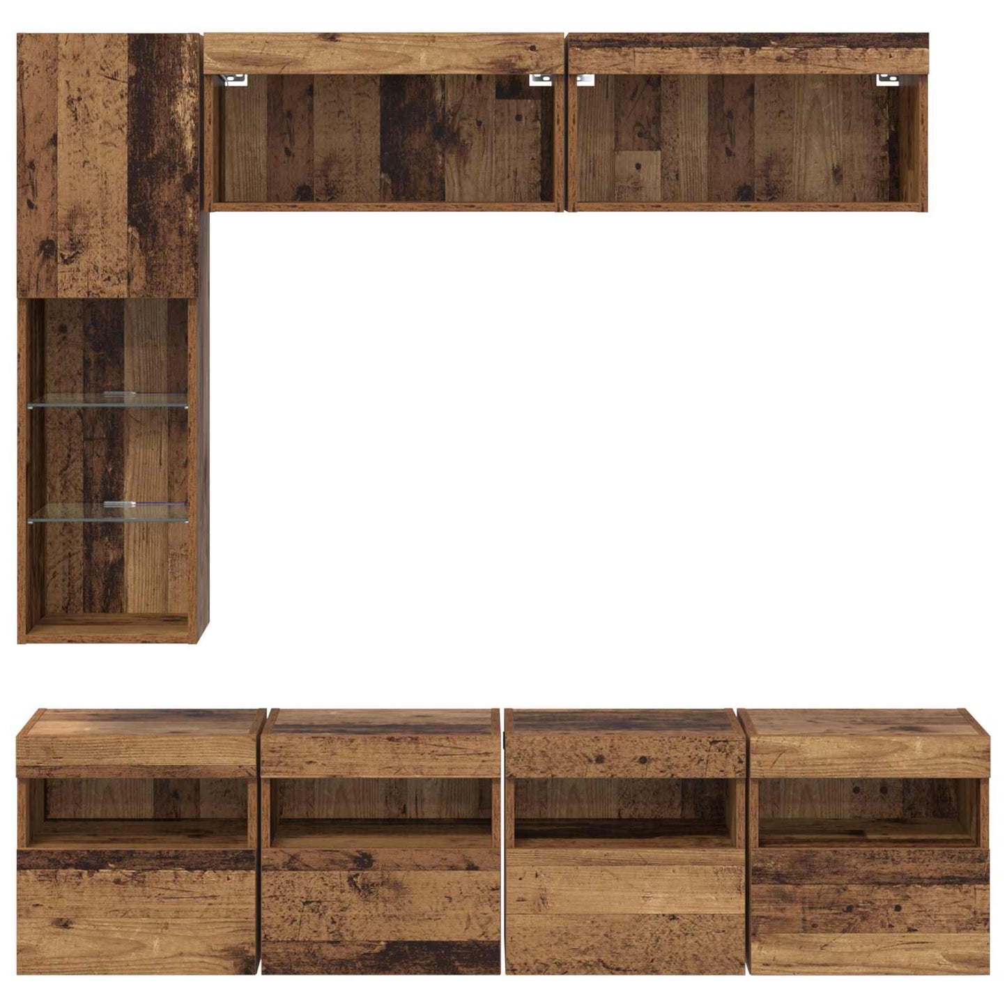 vidaXL Ντουλάπι TV Επιτοίχιο 7 pcs Παλιό Ξύλο Επεξεργασμένο ξύλο