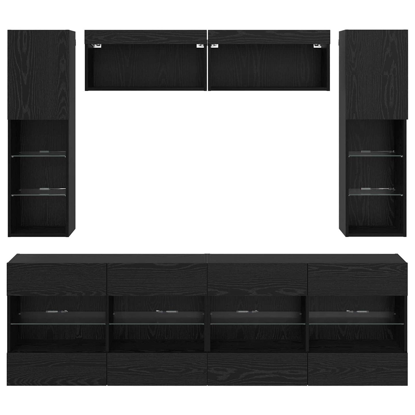 vidaXL Σετ τοίχου για τηλεόραση με led Επιτοίχιο 6 pcs Μαύρη Δρυς