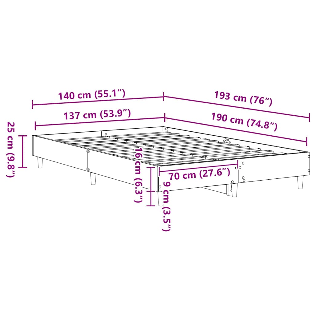 vidaXL Σκελετός Κρεβατιού Λευκό 137 x 190 cm Επεξεργασμένο ξύλο