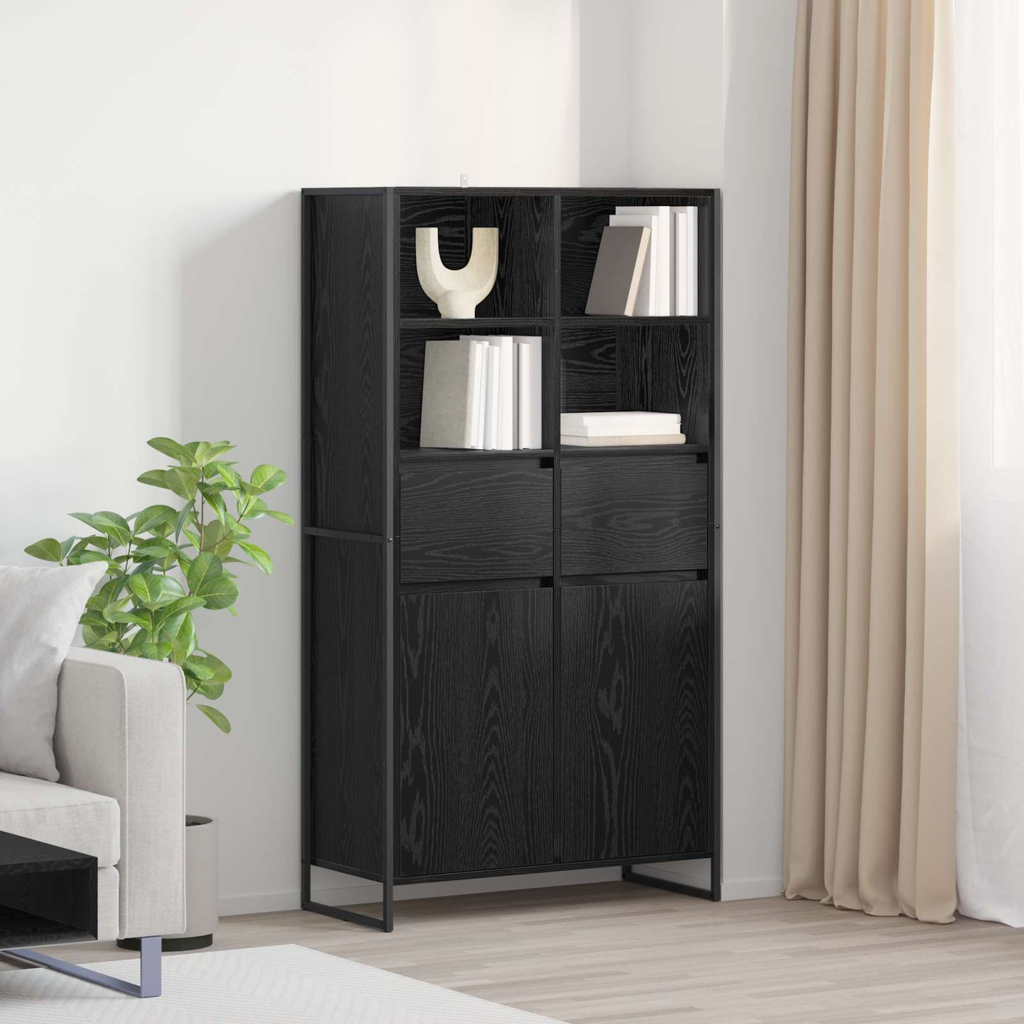 vidaXL Πλαϊνό γραφείο με συρτάρι 2 pcs Μαύρη Οξυά 81 x 36 x 150.5 εκ.