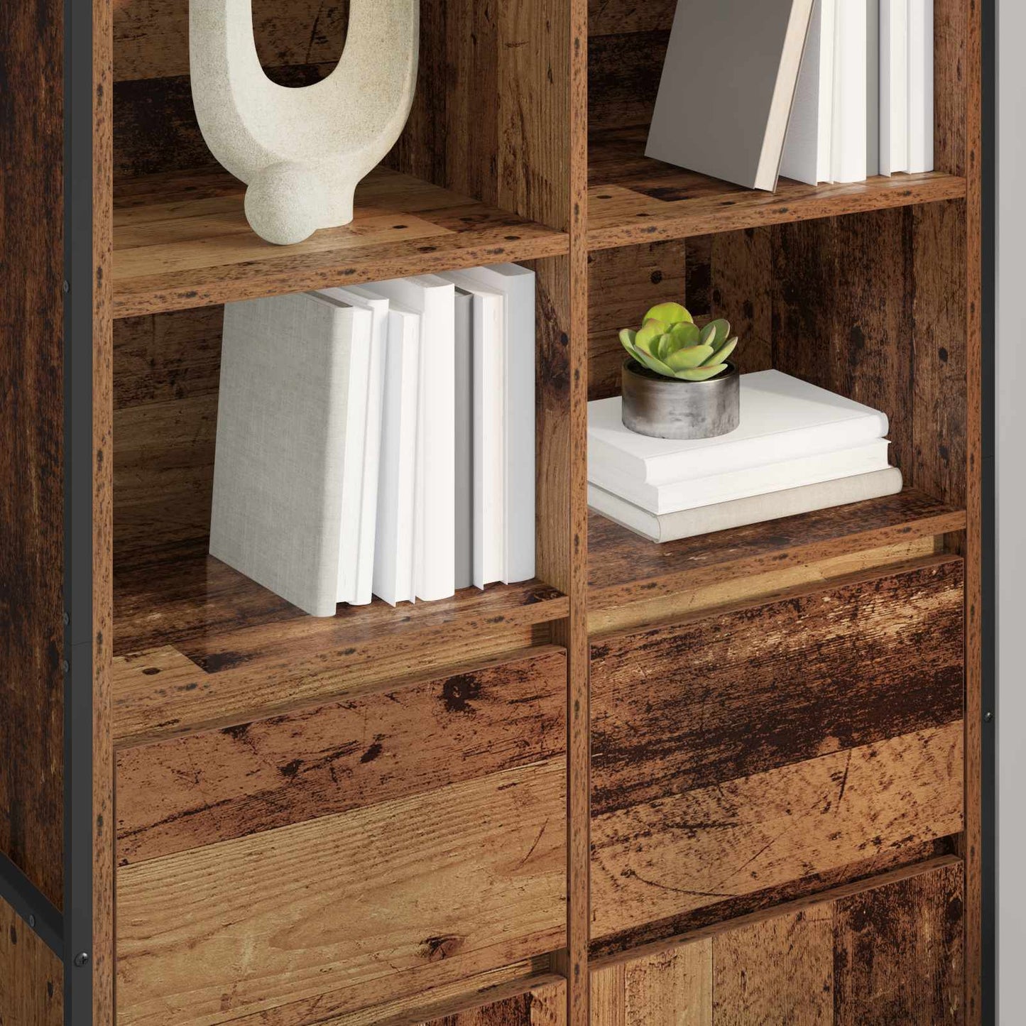 vidaXL Πλαϊνό γραφείο με συρτάρι 2 pcs Παλιό Ξύλο 81 x 36 x 150.5 εκ.