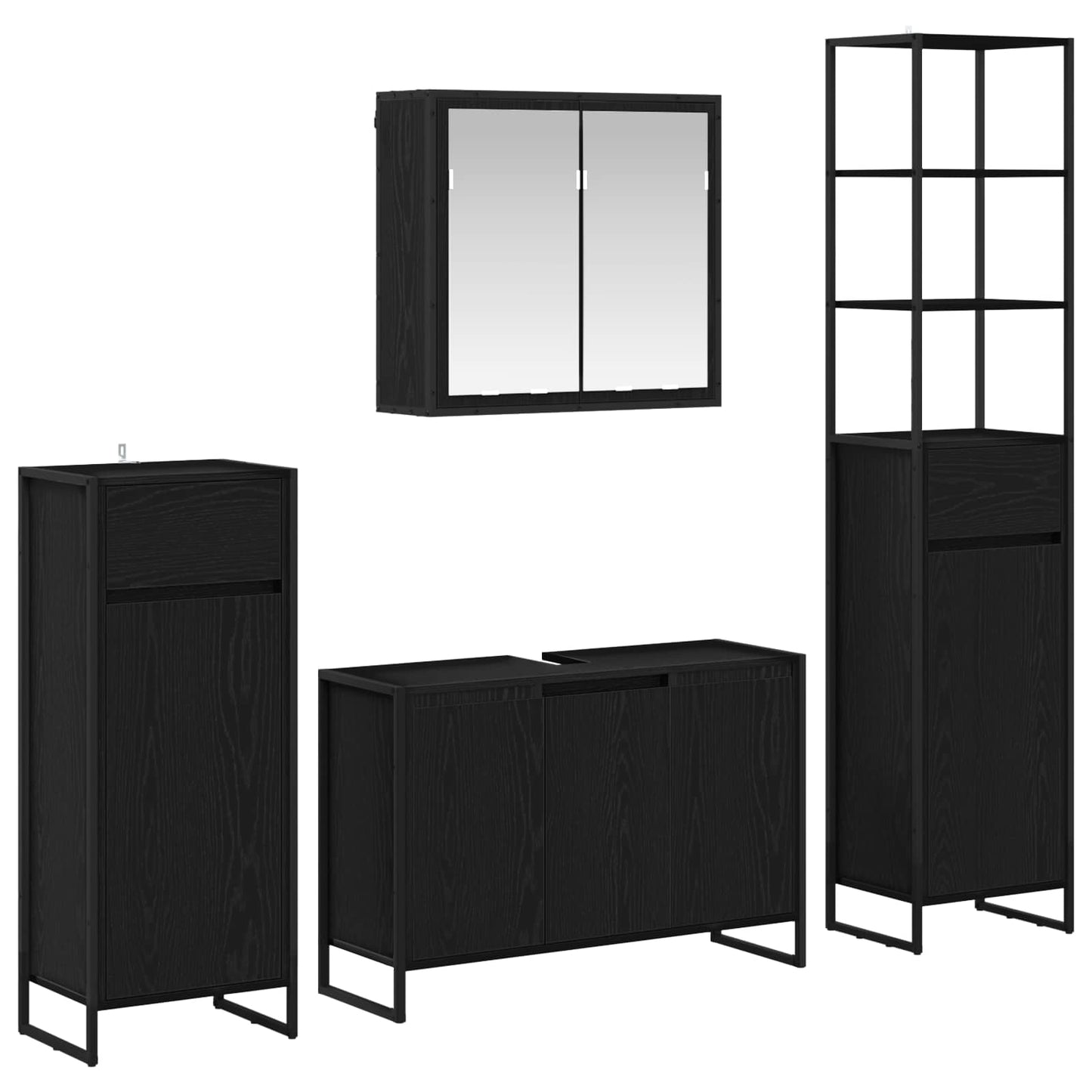 vidaXL Σετ Επίπλων Μπάνιου με συρτάρι Μαύρη Οξυά Επεξεργασμένο ξύλο