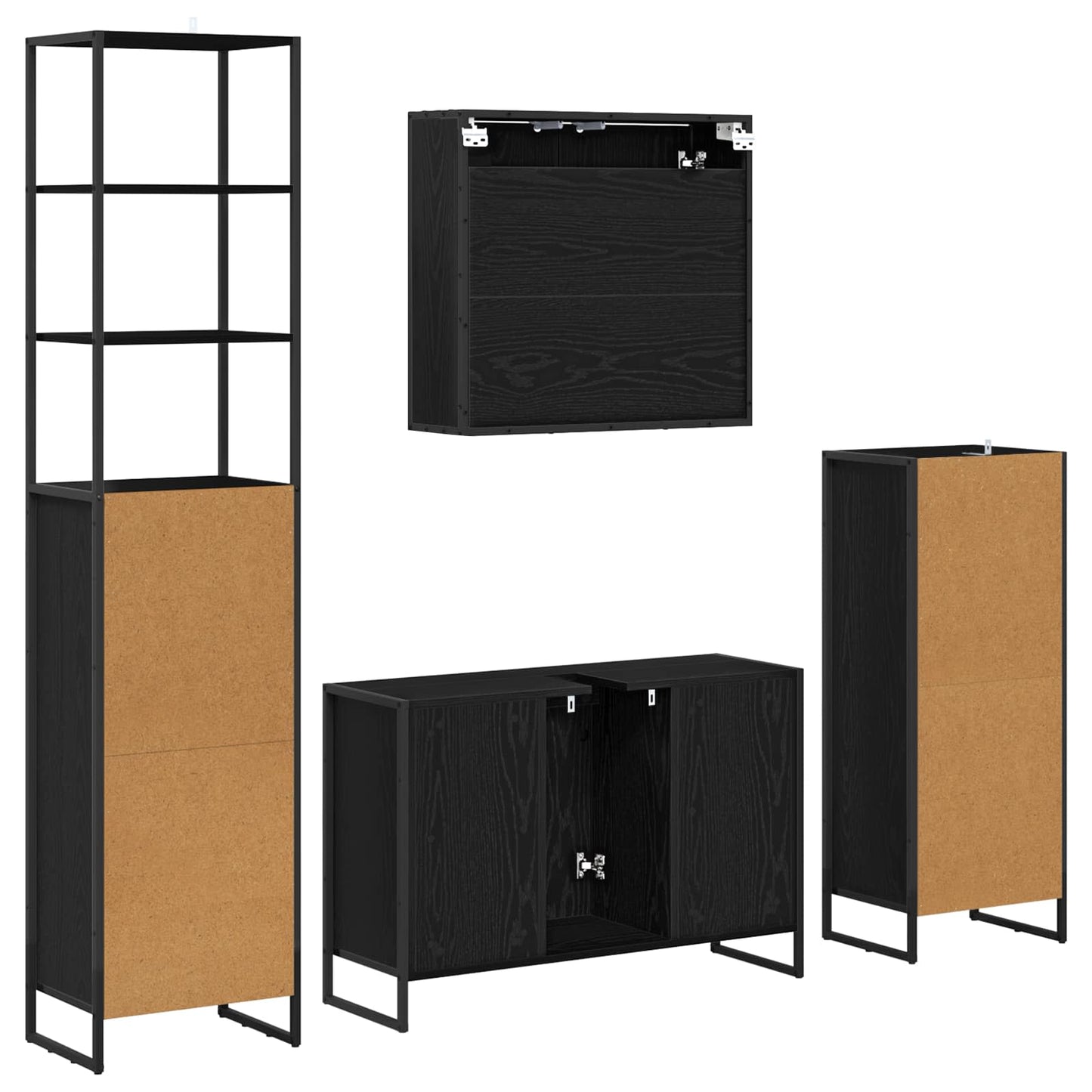 vidaXL Σετ Επίπλων Μπάνιου με συρτάρι Μαύρη Οξυά Επεξεργασμένο ξύλο