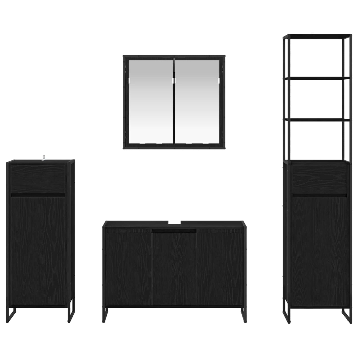 vidaXL Σετ Επίπλων Μπάνιου με συρτάρι Μαύρη Οξυά Επεξεργασμένο ξύλο