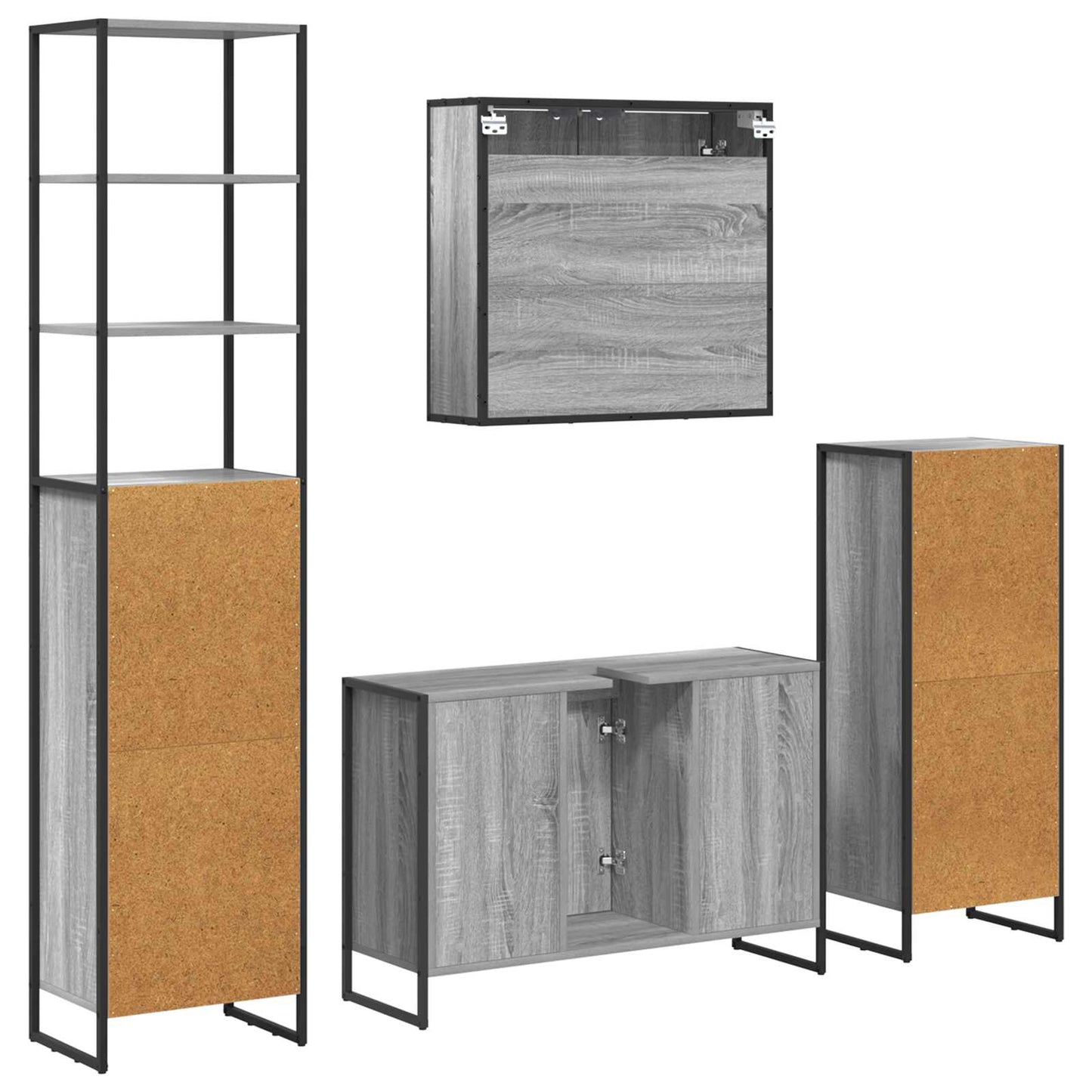 vidaXL Σετ Επίπλων Μπάνιου με συρτάρι Γκρίζο Σονομα Επεξεργασμένο ξύλο