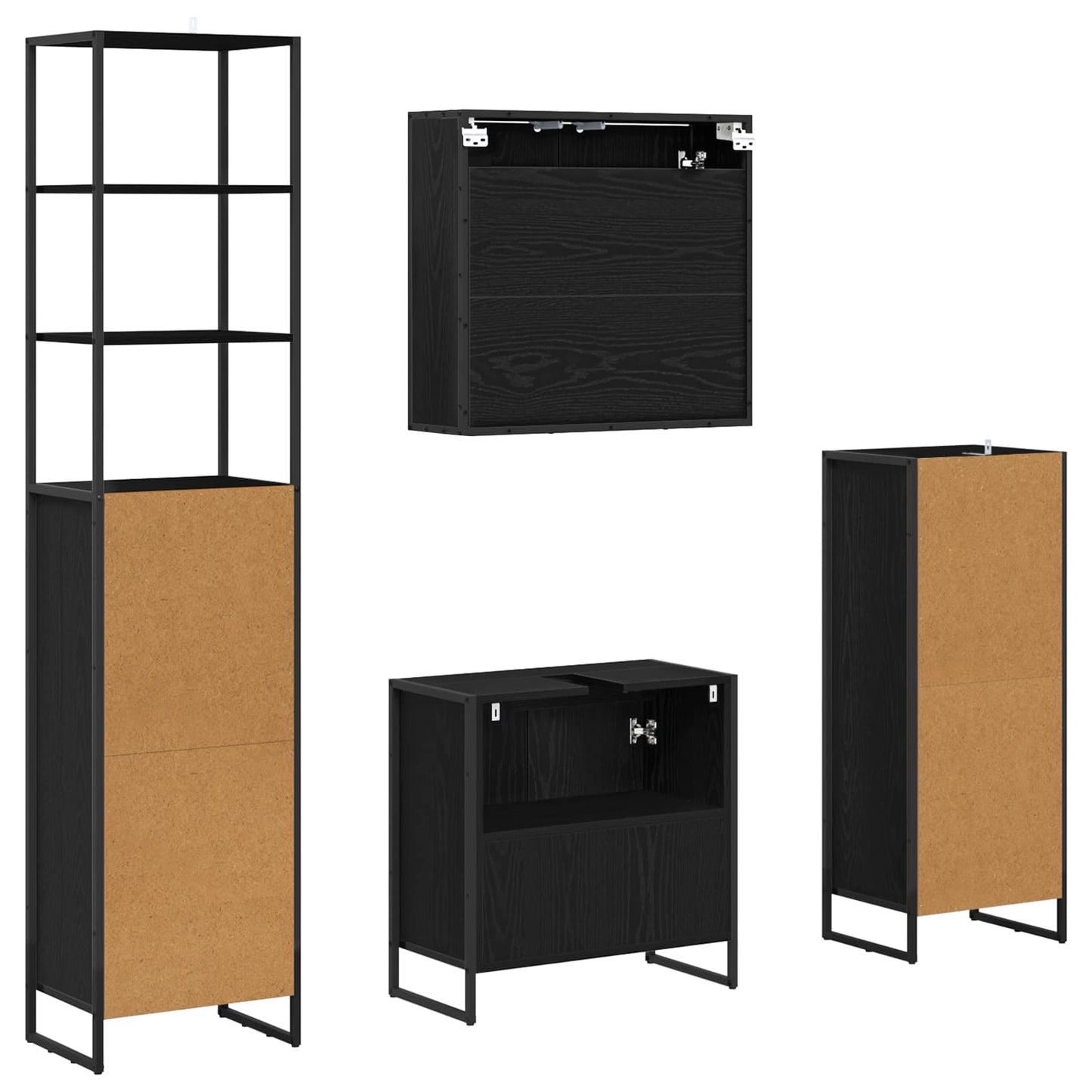 vidaXL Σετ Επίπλων Μπάνιου με συρτάρι Μαύρη Οξυά Επεξεργασμένο ξύλο