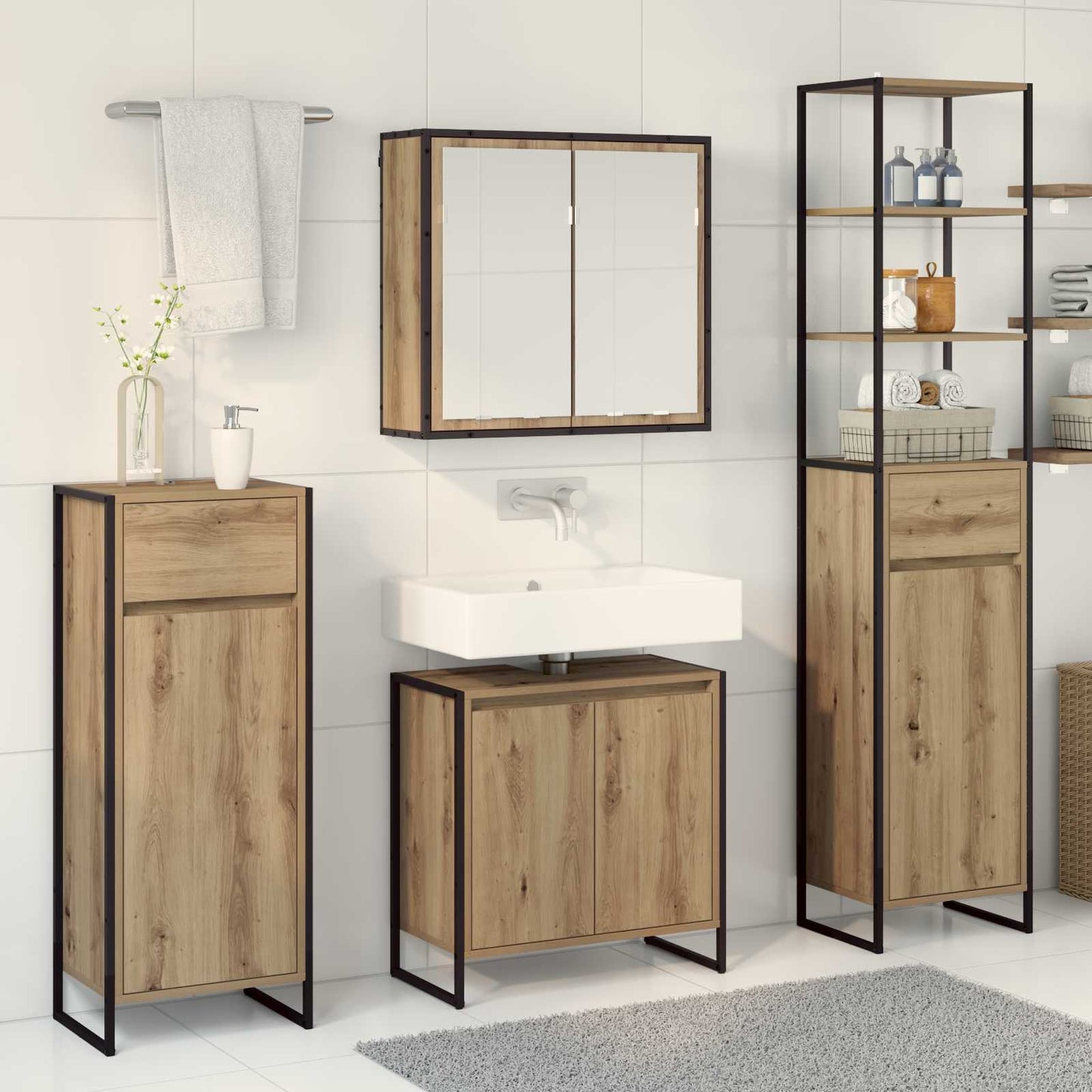 vidaXL Σετ Επίπλων Μπάνιου 4 τεμ. Artisan Oak Επεξεργασμένο Ξύλο