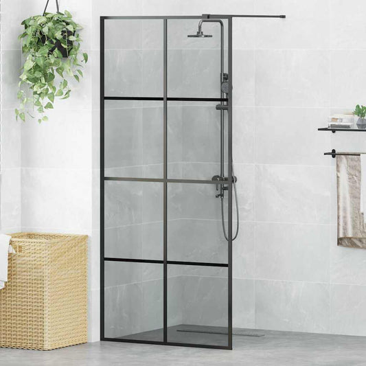 vidaXL Τοίχος Ντους Walk-in Μαύρο 90 x 195 cm σκληρυμένο γυαλί