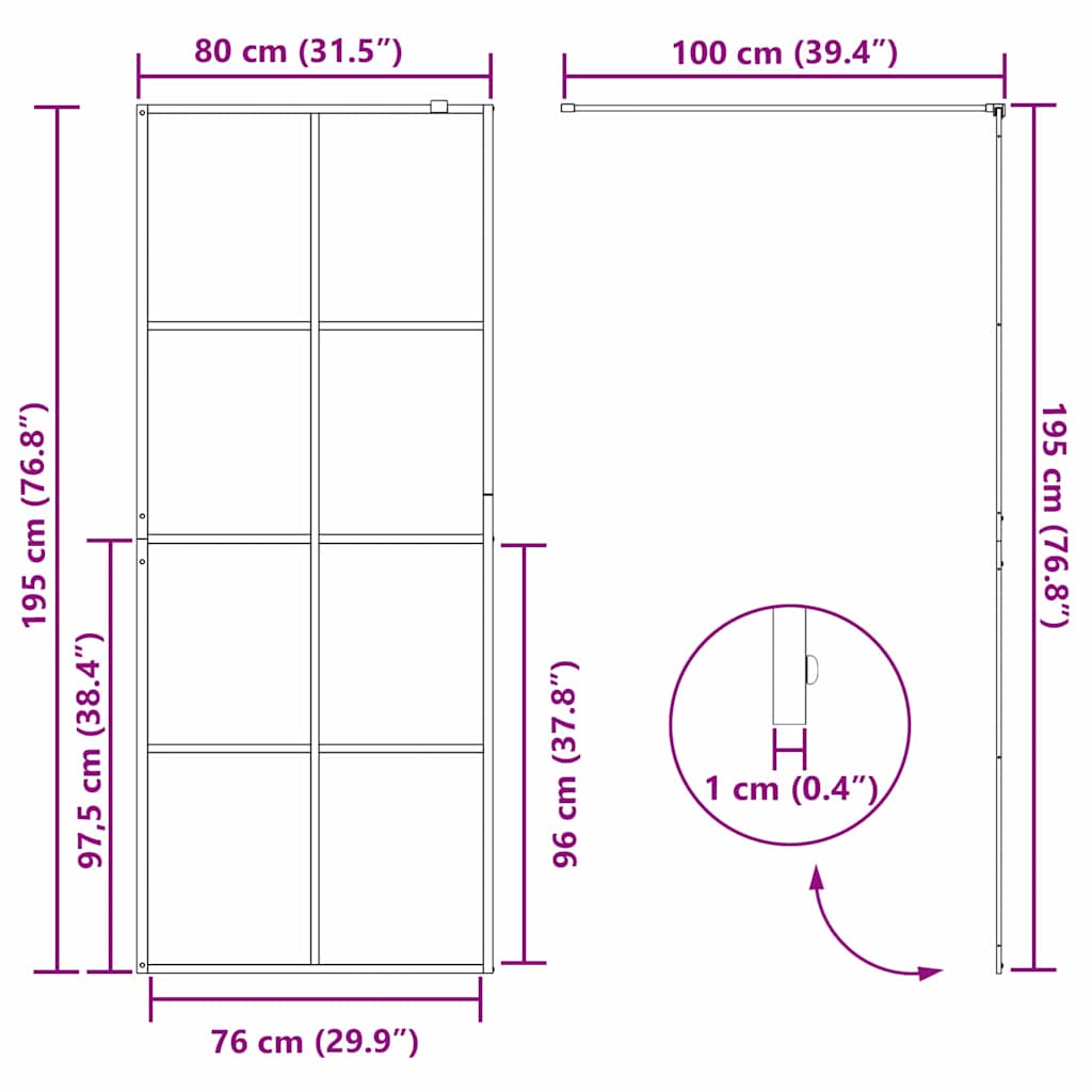 vidaXL Τοίχος Ντους Walk-in Χρυσό 80 x 195 cm σκληρυμένο γυαλί