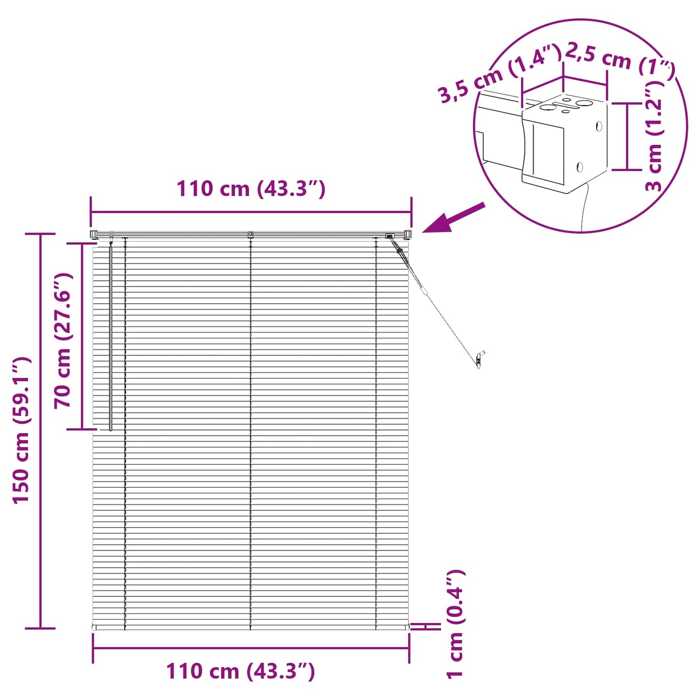 vidaXL Βενετσιάνικη Σκίαση Ασημί Γκρι 150 x 110 εκ PVC