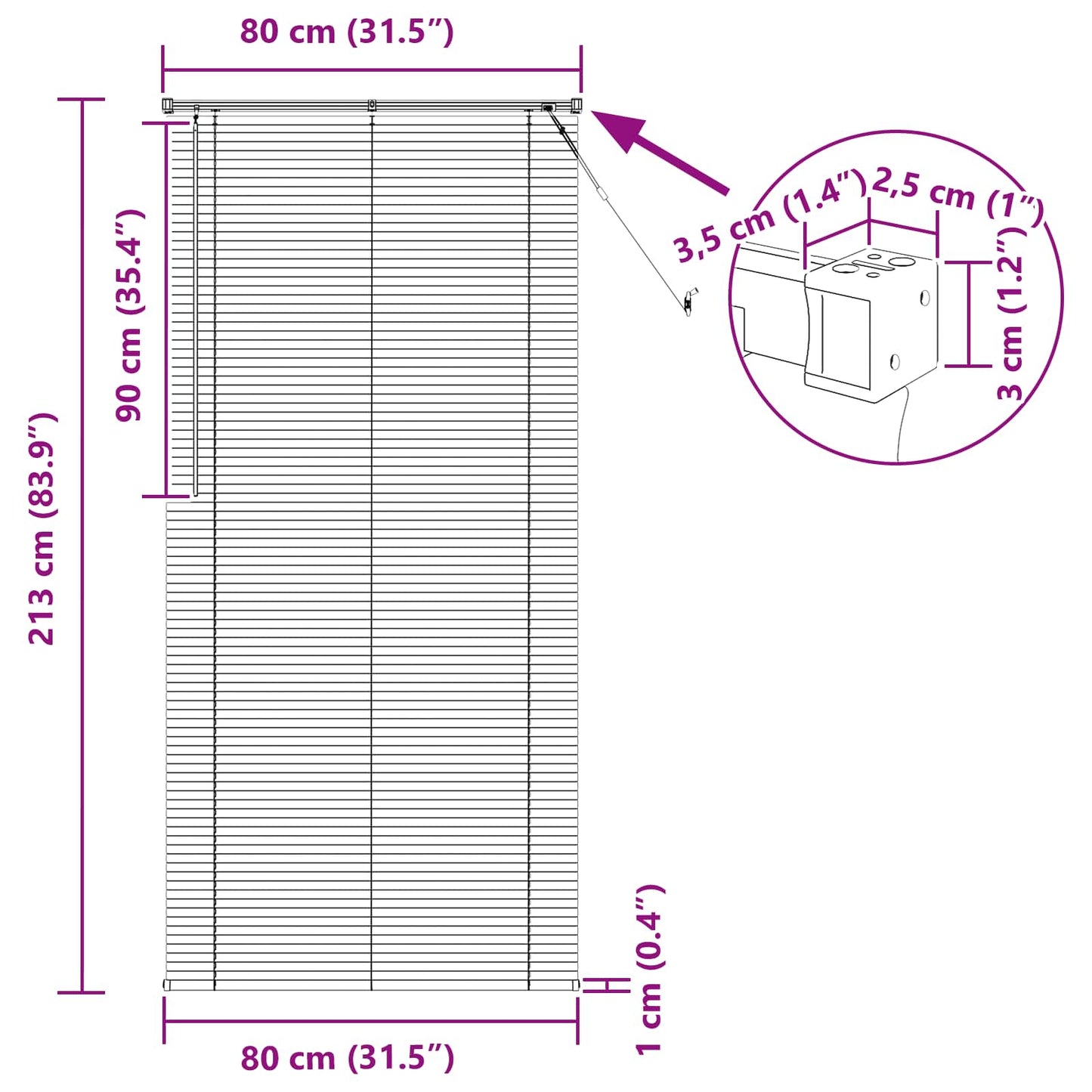 vidaXL Βενετσιάνικη Σκίαση Ασημί Γκρι 213 x 80 εκ PVC