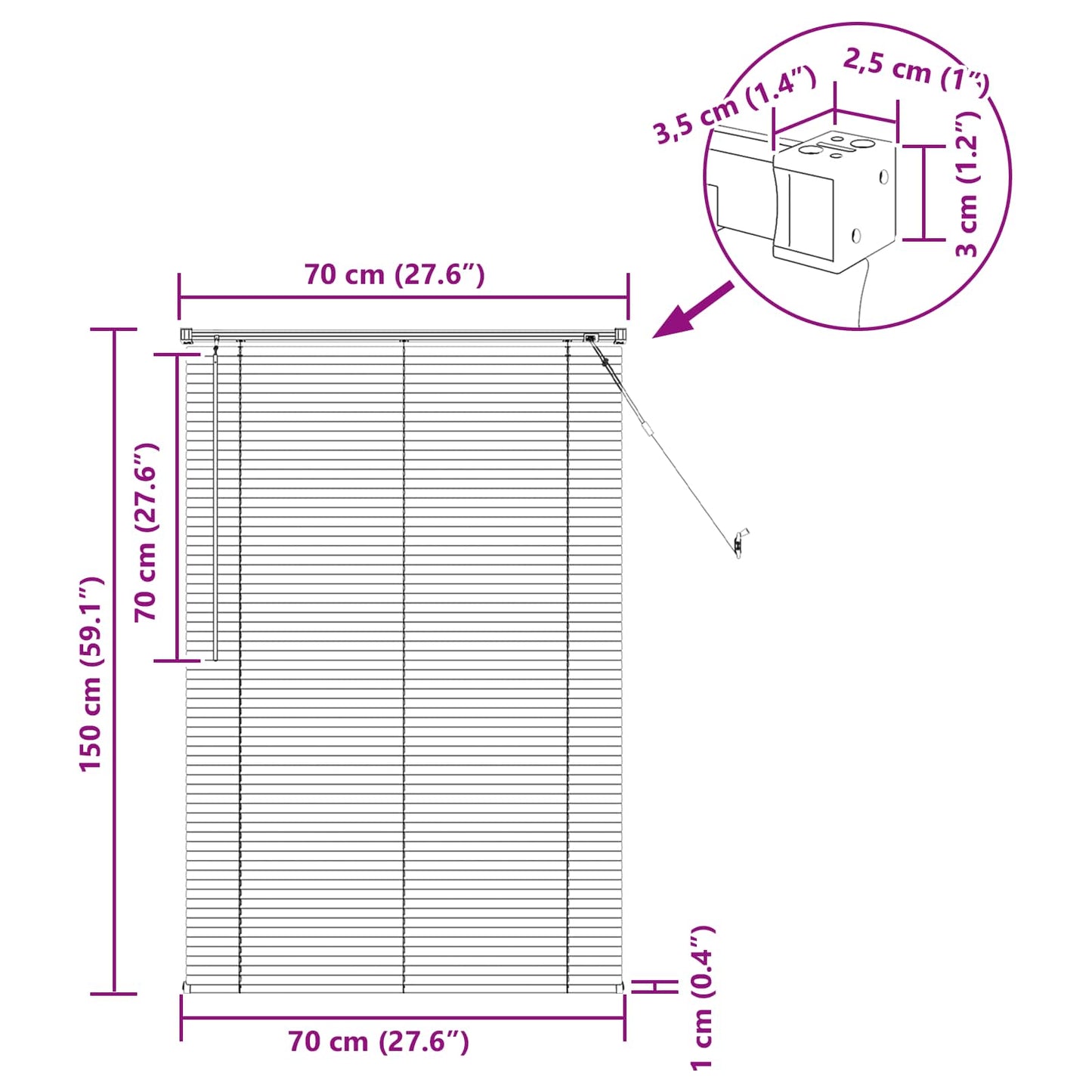 vidaXL Βενετσιάνικη Σκίαση Λευκός 150 x 70 cm PVC