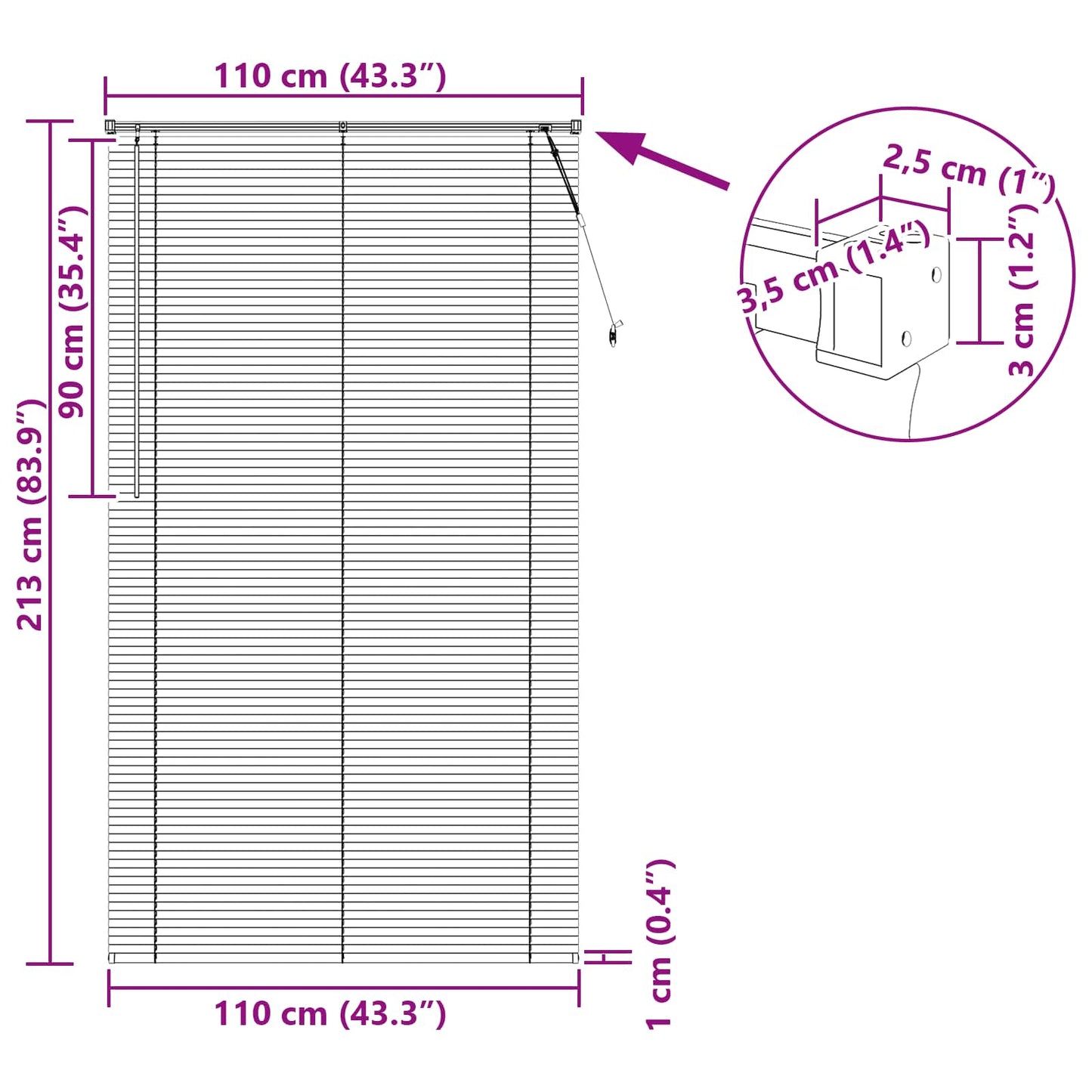 vidaXL Βενετσιάνικη Σκίαση Λευκός 213 x 110 εκ PVC