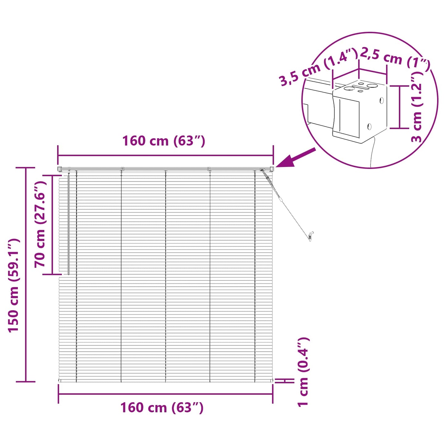 vidaXL Βενετσιάνικη Σκίαση Μαύρο 150 x 160 cm 25 mm PVC