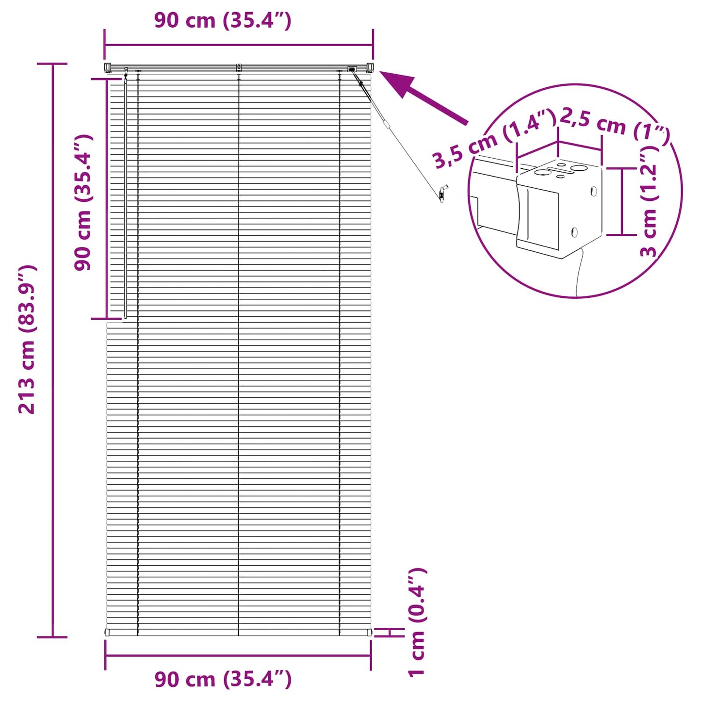 vidaXL Βενετσιάνικη Σκίαση Μαύρο 213 x 90 εκ PVC