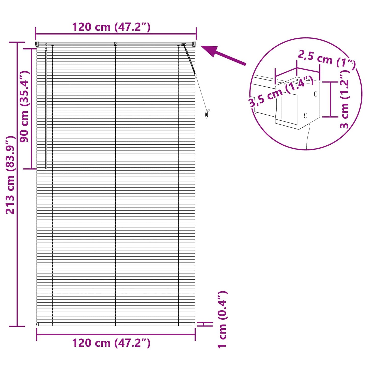 vidaXL Βενετσιάνικη Σκίαση Μαύρο 213 x 120 εκ PVC