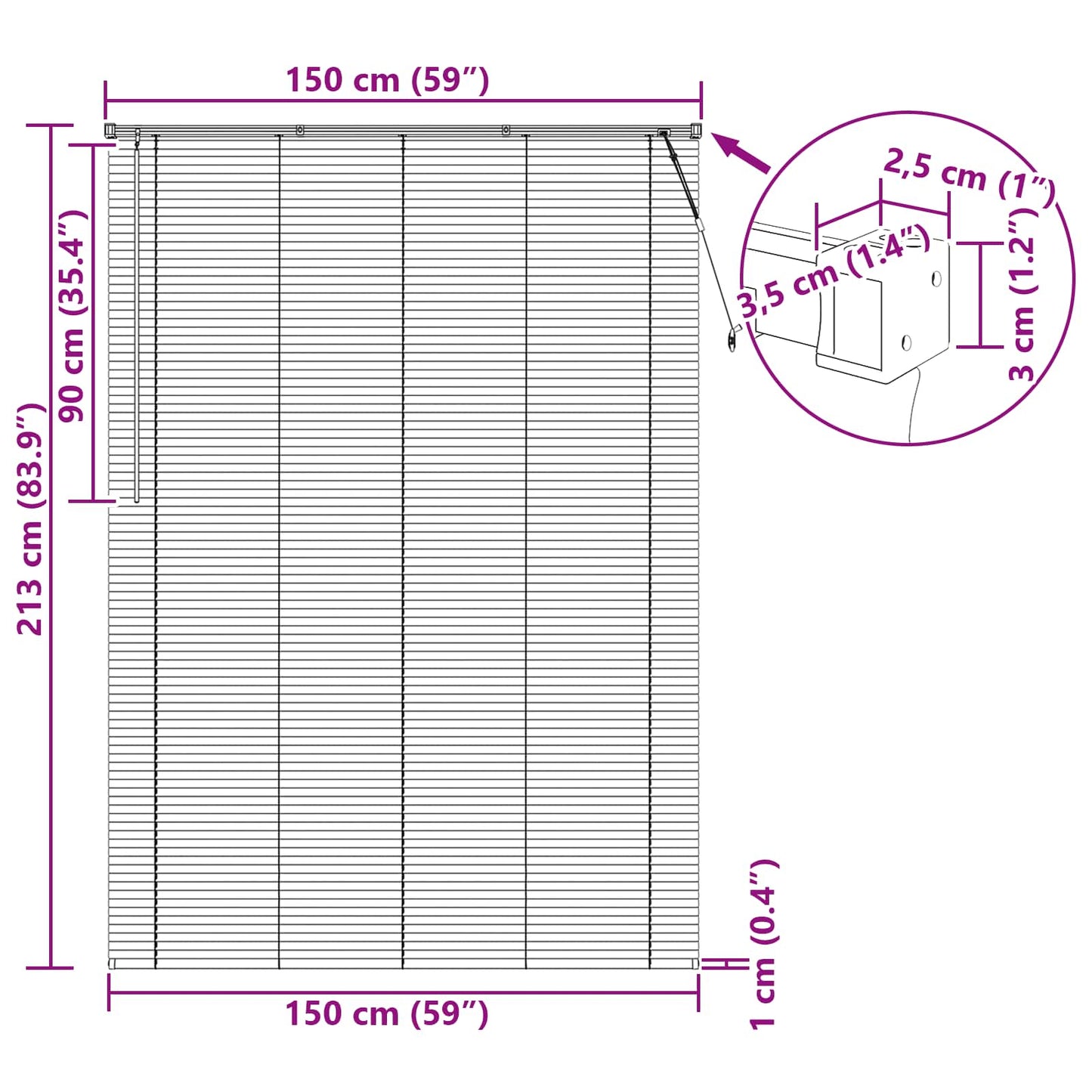vidaXL Βενετσιάνικη Σκίαση Μαύρο 213 x 150 εκ PVC