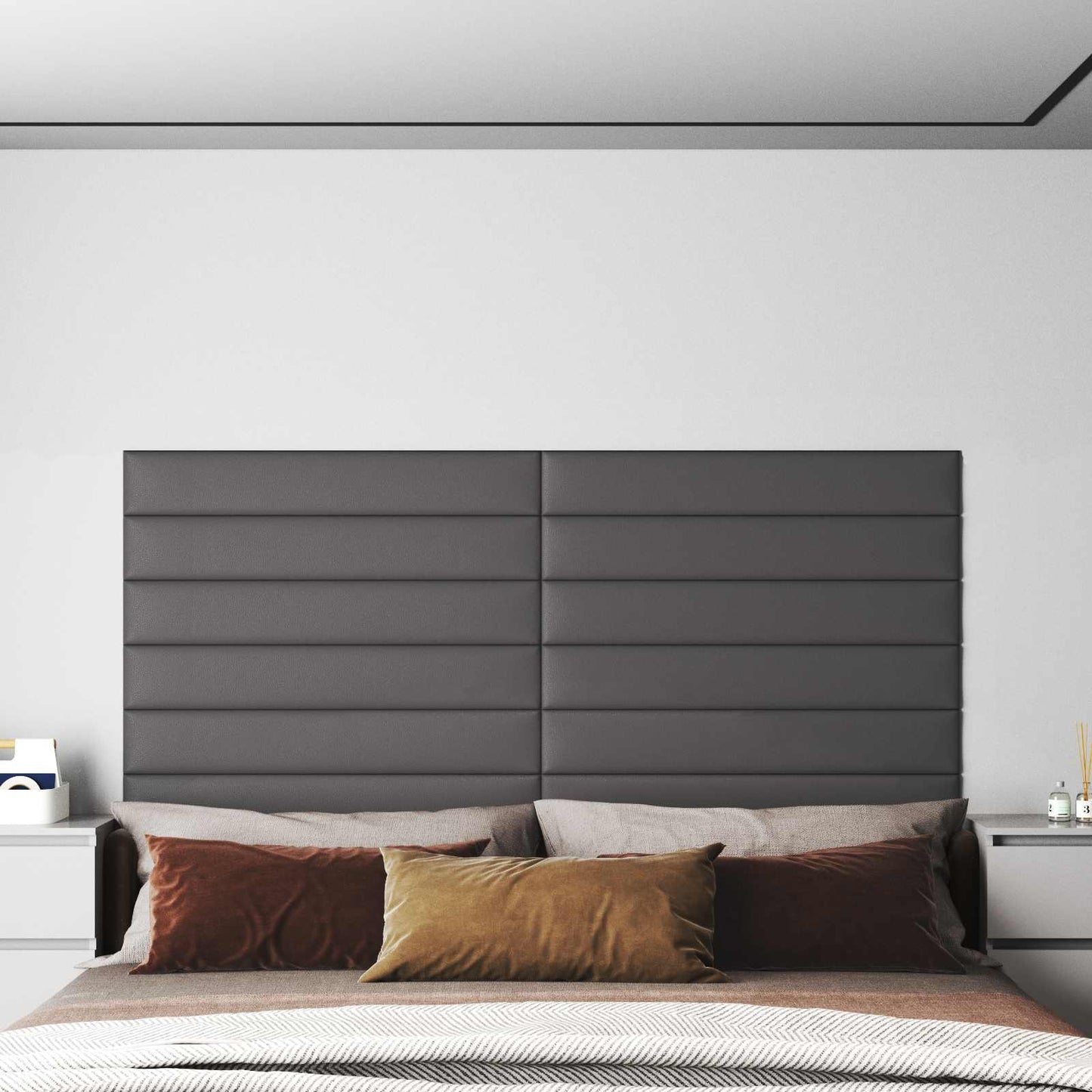 vidaXL Κεφαλάρι Τοίχου 12 pcs Γκρι 90 x 15 cm ύφασμα