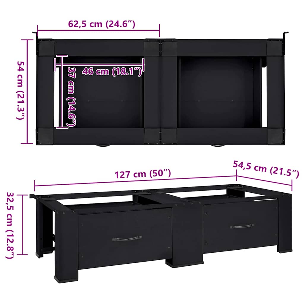 vidaXL Βάση Πλυντηρίου Ρούχων 2 τεμ. Μαύρο 127 x 54,5 x 32,5 εκ Ατσάλι