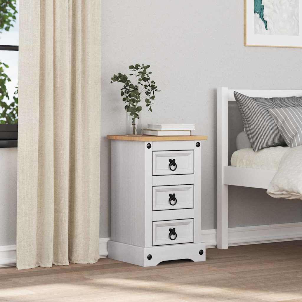 vidaXL Κομοδίνο Λευκό 35 x 32,5 x 58 εκ. Στερεά ξυλεία πεύκου