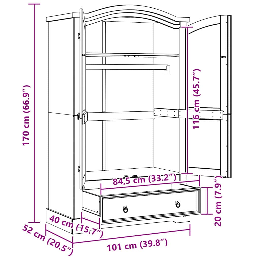vidaXL Ντουλάπι με πόρτα Λευκό 101 x 52 x 170 εκ Στερεά ξυλεία πεύκου
